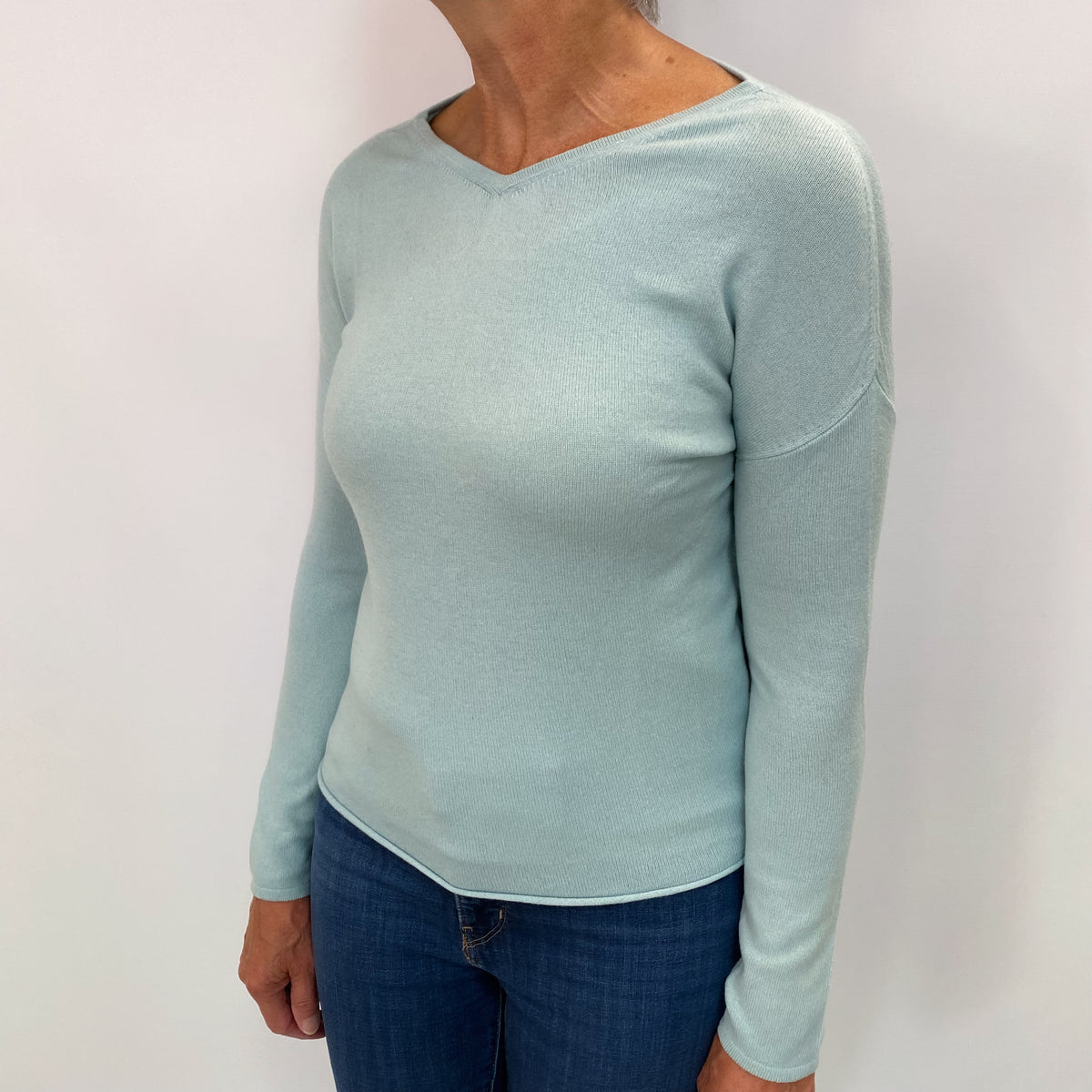 Opal Blue Cashmere V Neck Jumper Medium