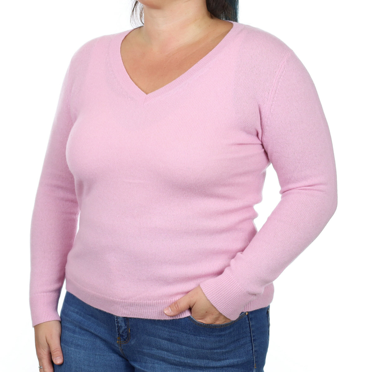 Mauve Pink Cashmere V Neck Jumper Large