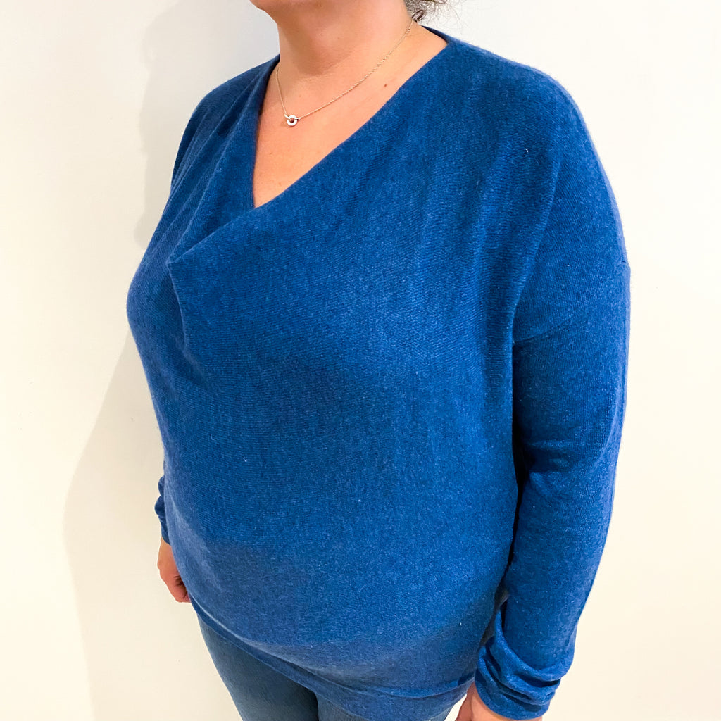 Deep Ocean Blue Cashmere Batwing Drape Neck Jumper Extra Large