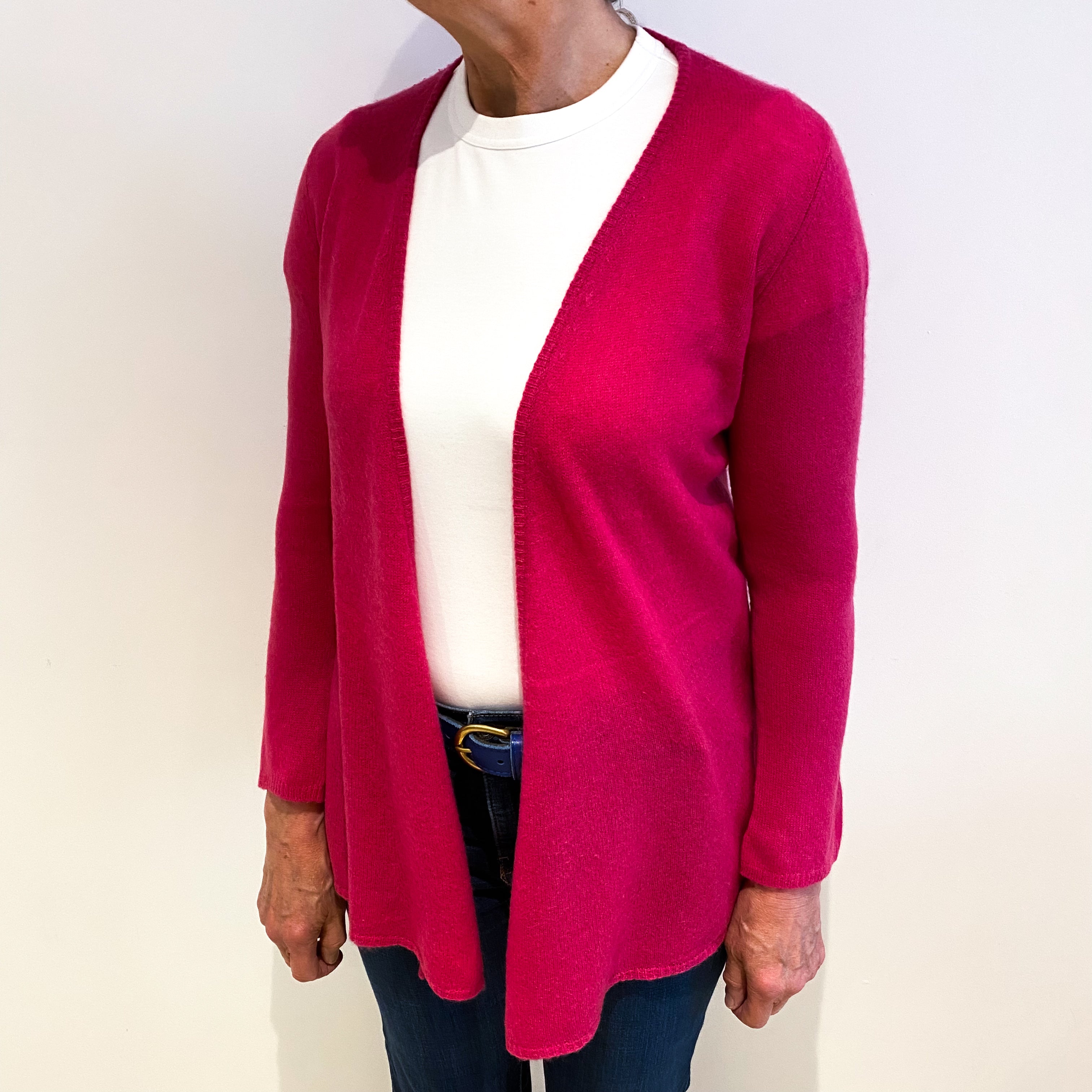 Fuchsia Pink Cashmere Waterfall Cardigan Medium