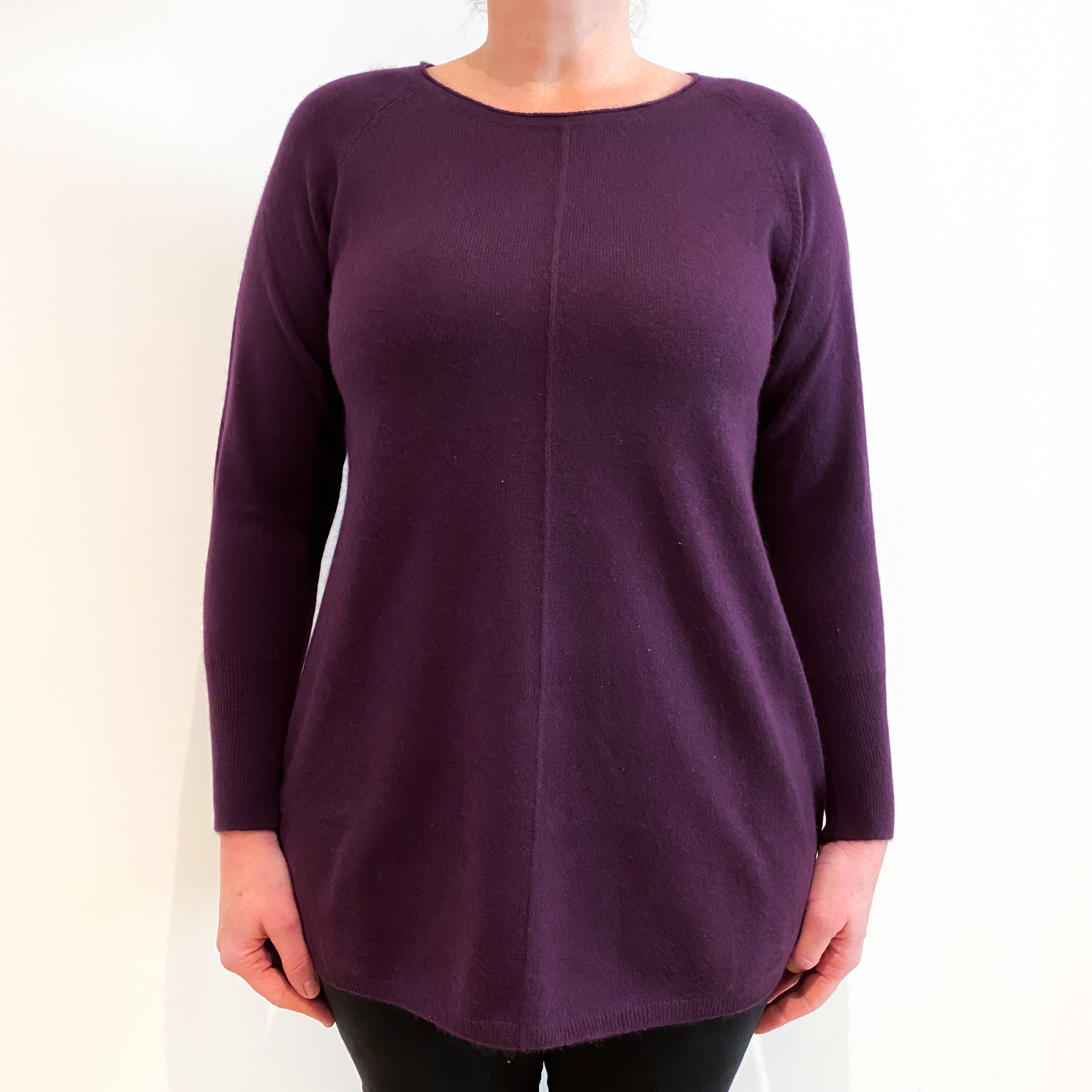 Aubergine Purple Cashmere Crew Neck Jumper Large