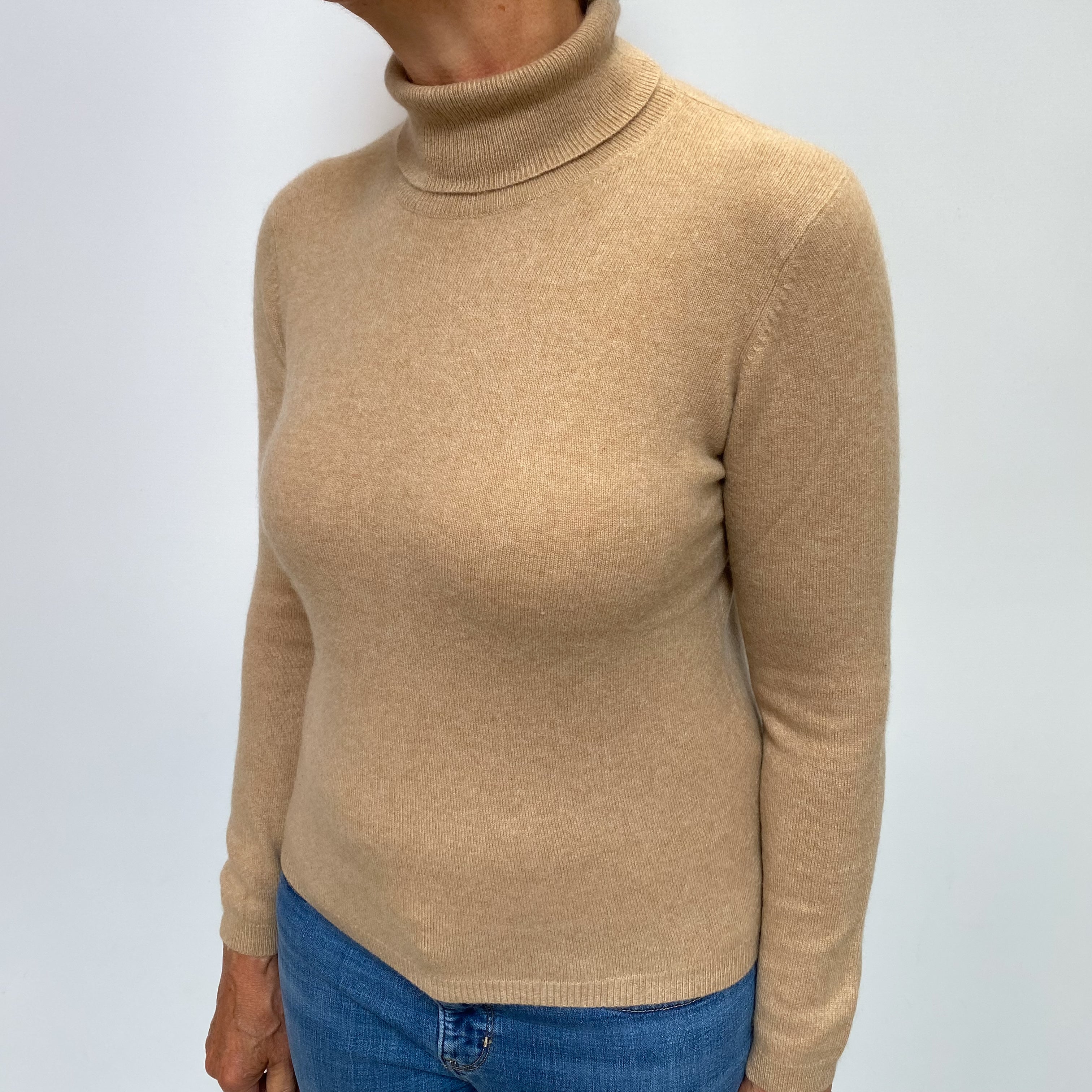Caramel Brown Cashmere Polo Neck Jumper Medium