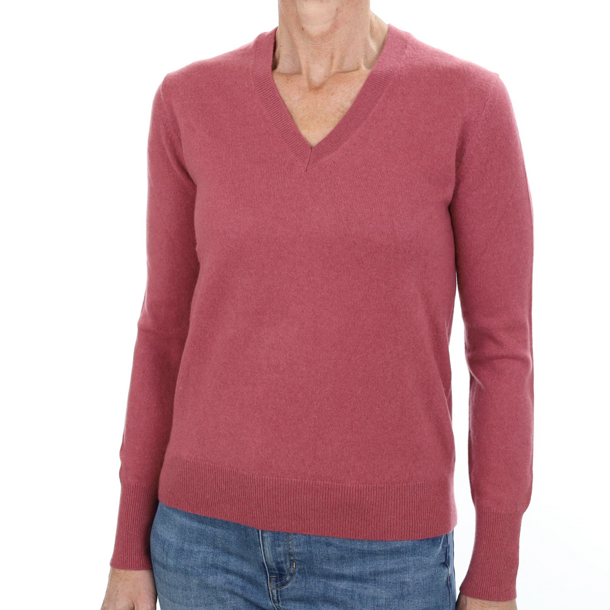 Dusky Pink Cashmere V Neck Jumper Small