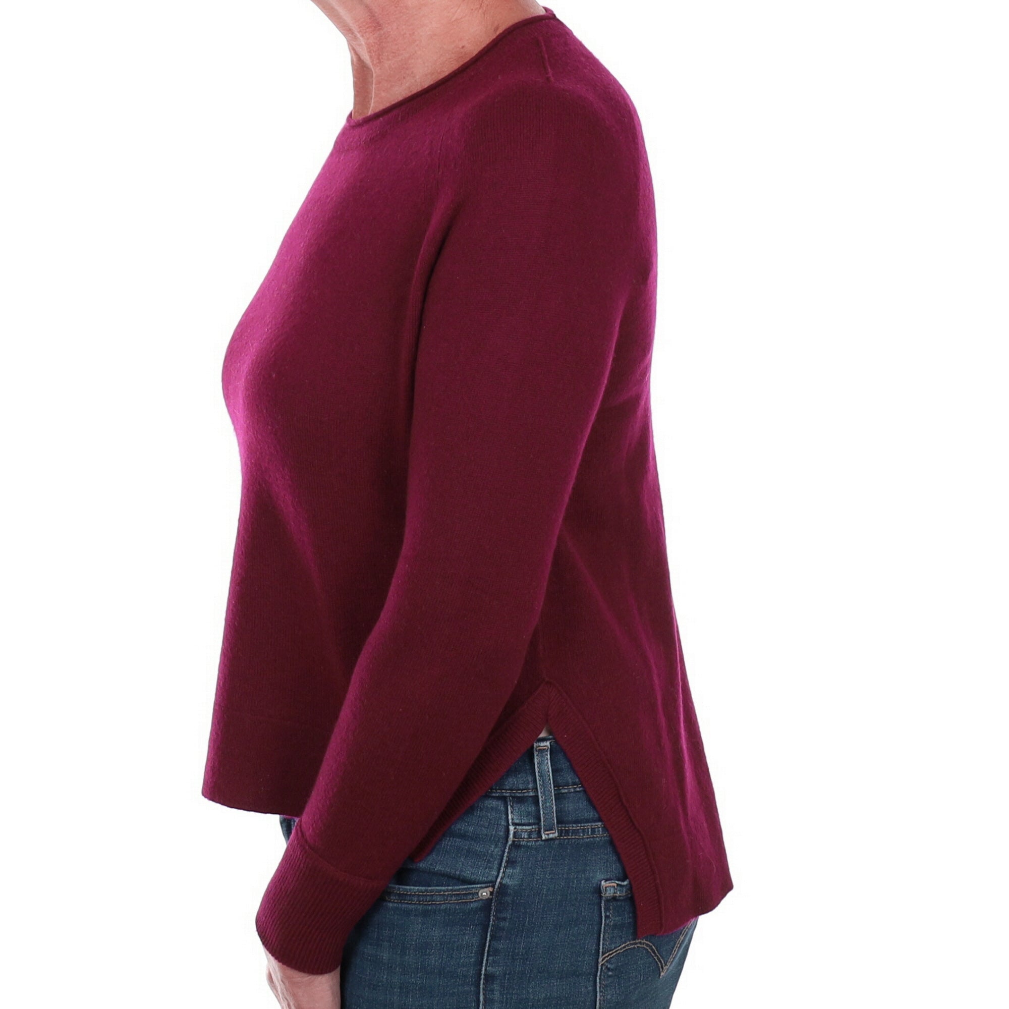 Wine Red Cashmere Crew Neck Jumper Medium