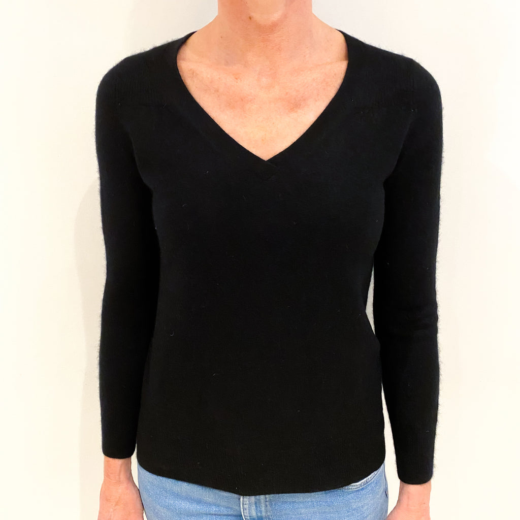 Black Cashmere V Neck Jumper Small