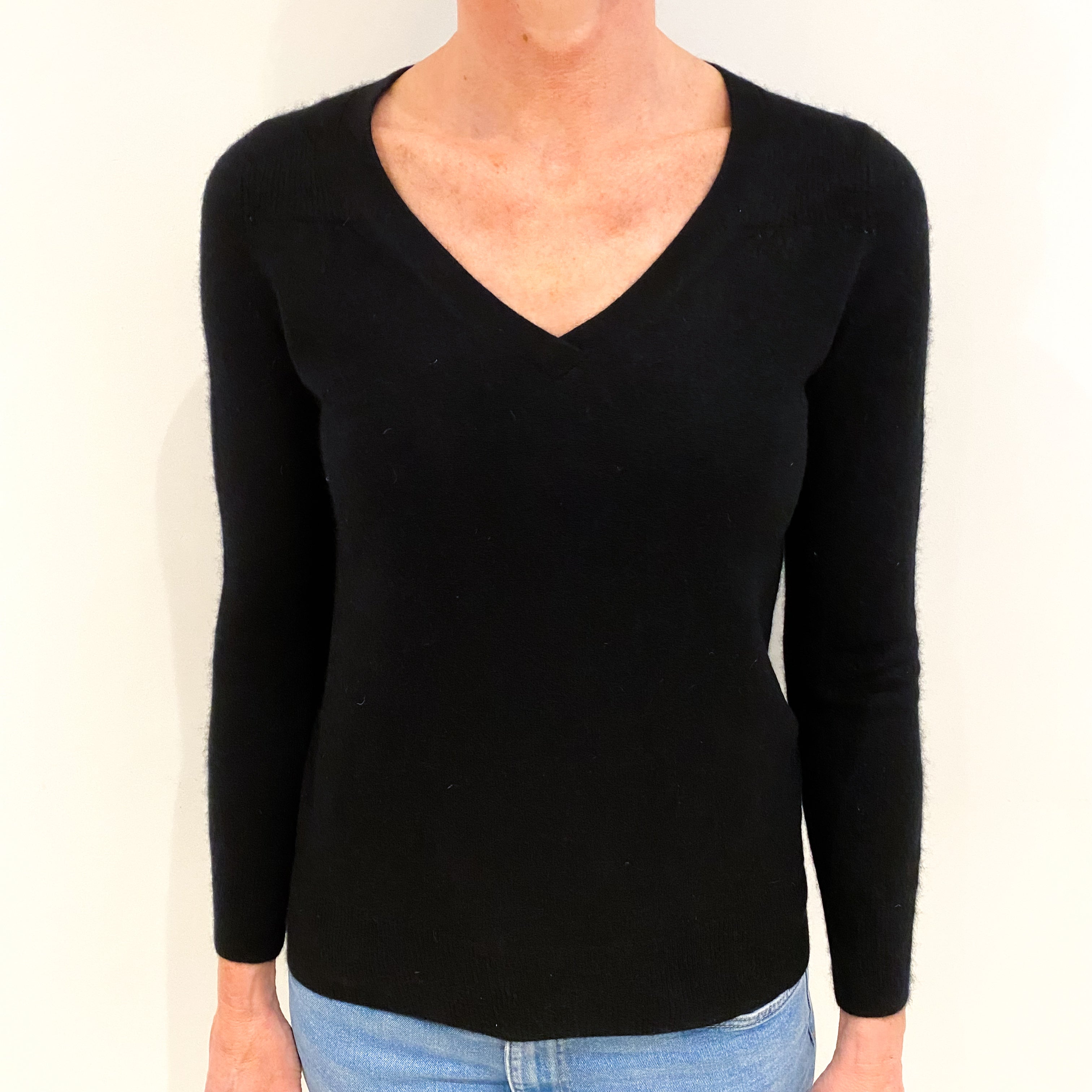 Black Cashmere V Neck Jumper Small