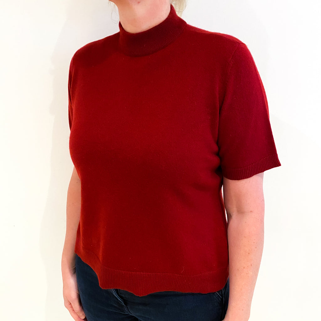 Deep Red Cashmere Turtle Neck Short Sleeved Jumper Large