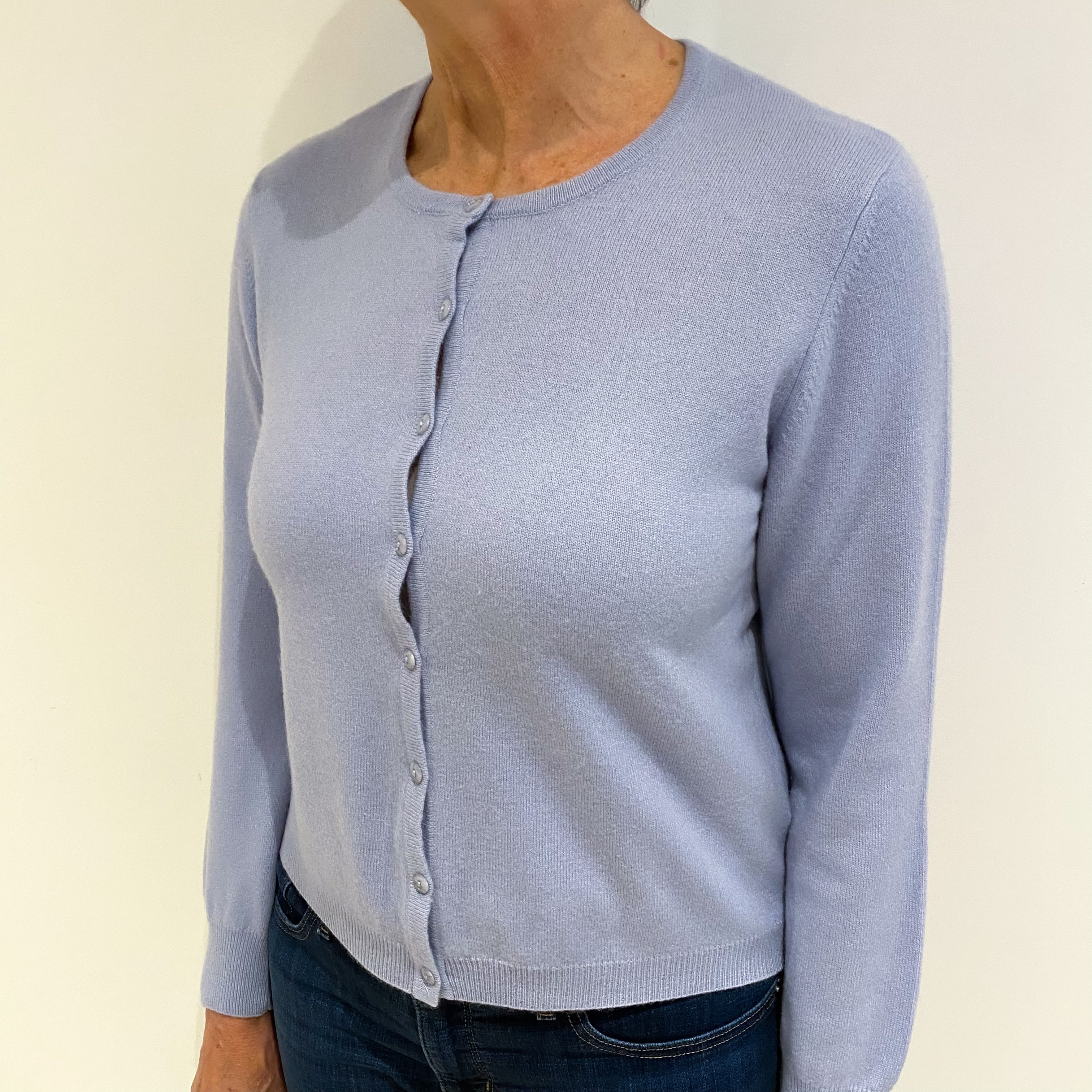 Pale Blue Cashmere Crew Neck Cardigan Medium