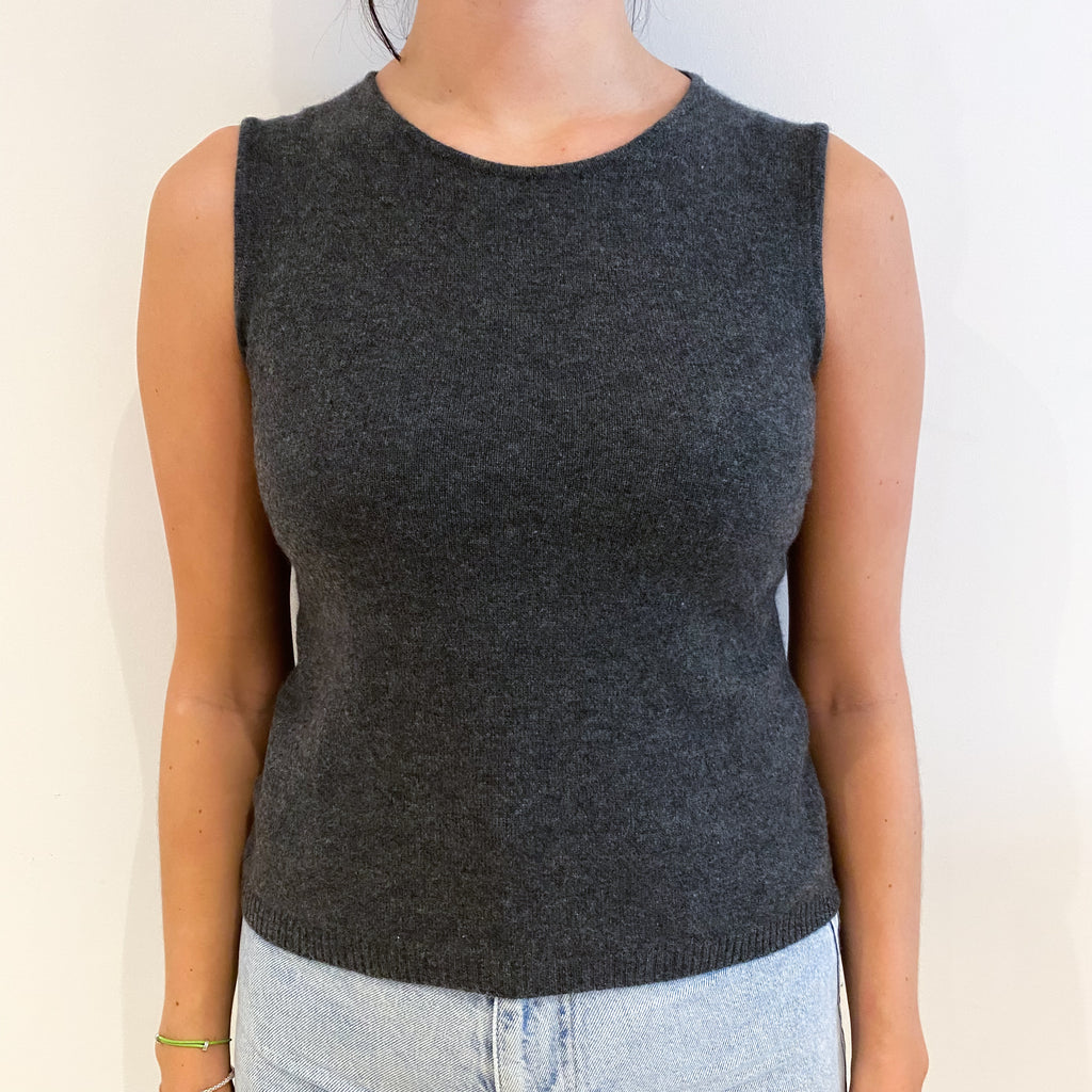 Charcoal Grey Cashmere Crew Neck Sleeveless Jumper Small