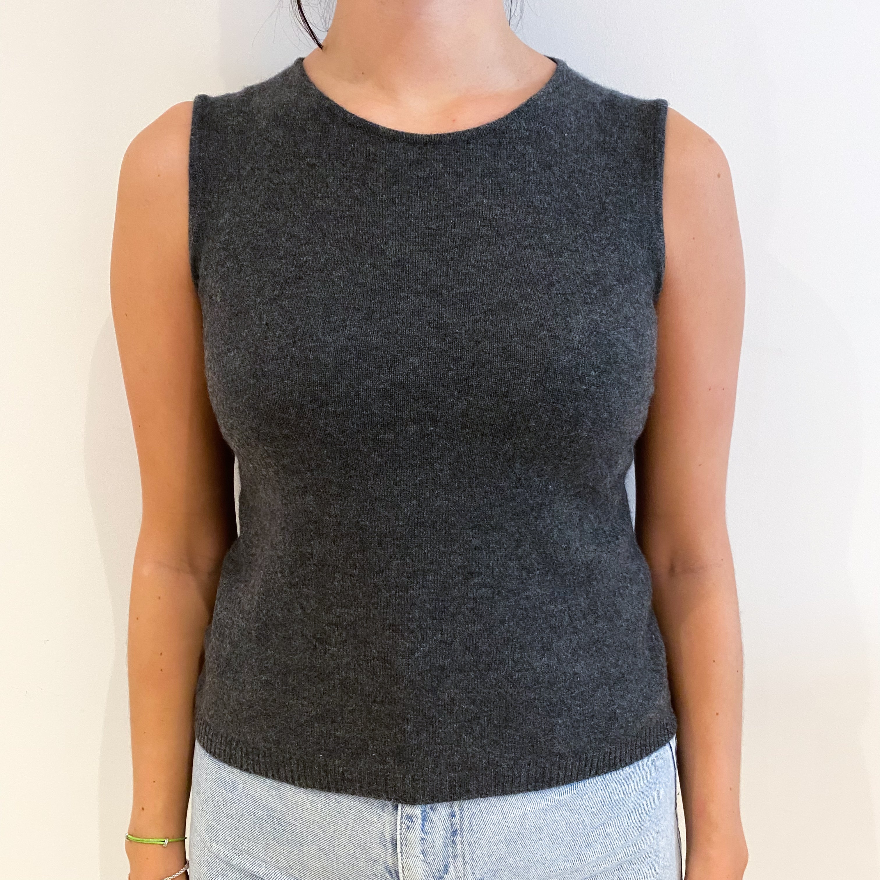 Charcoal Grey Cashmere Crew Neck Sleeveless Jumper Small