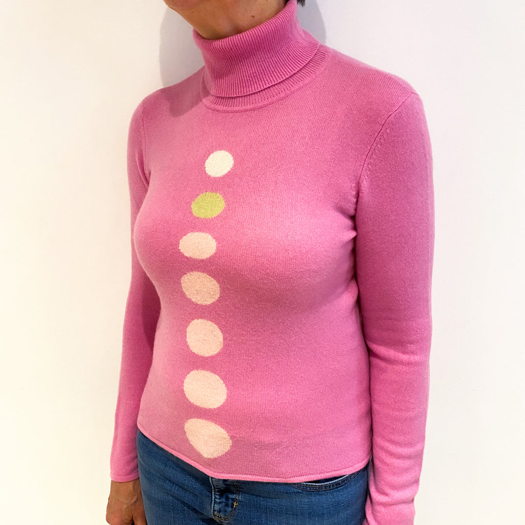 Bubblegum Pink With Dots Cashmere Polo Neck Jumper Medium