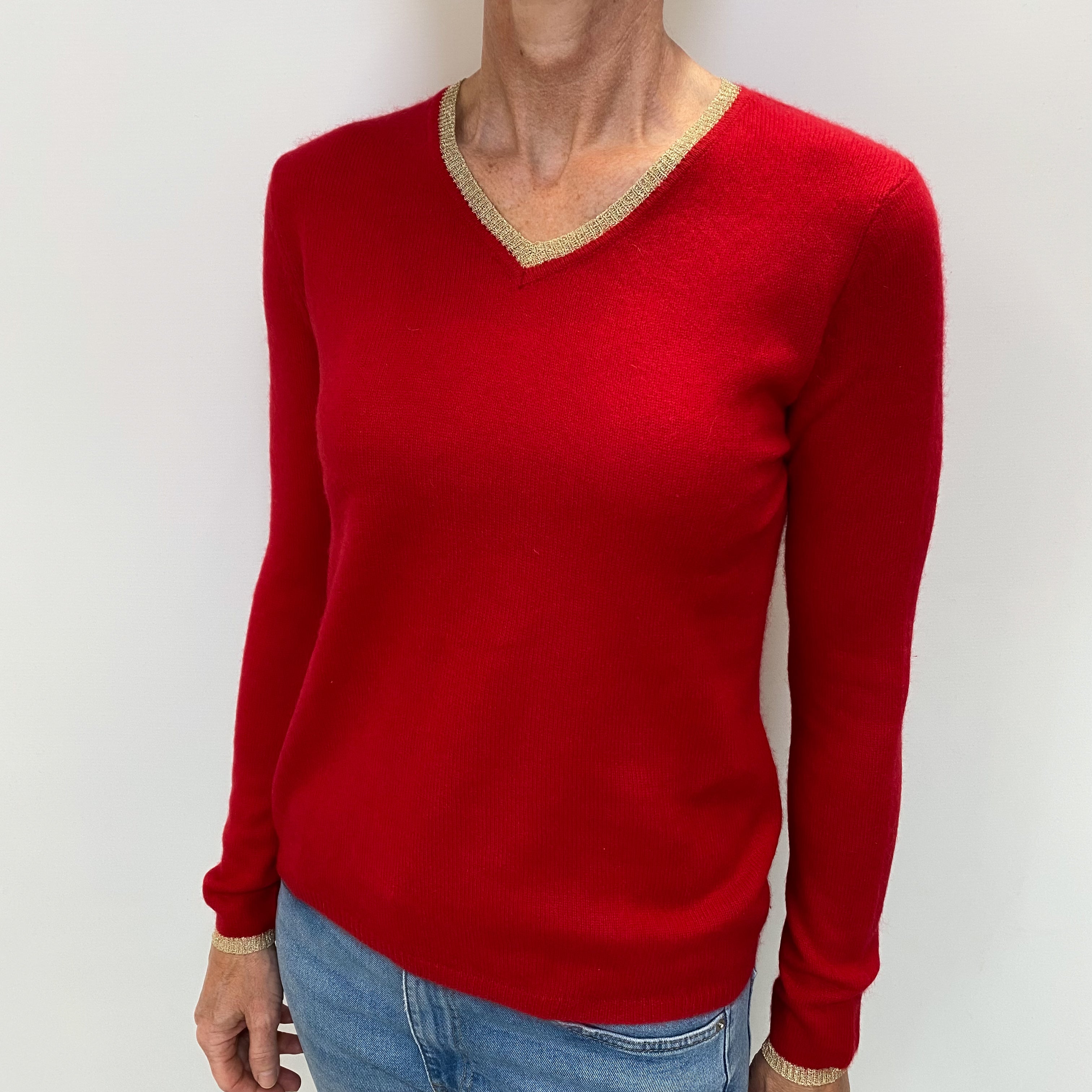 Berry Red Cashmere V Neck Jumper Small