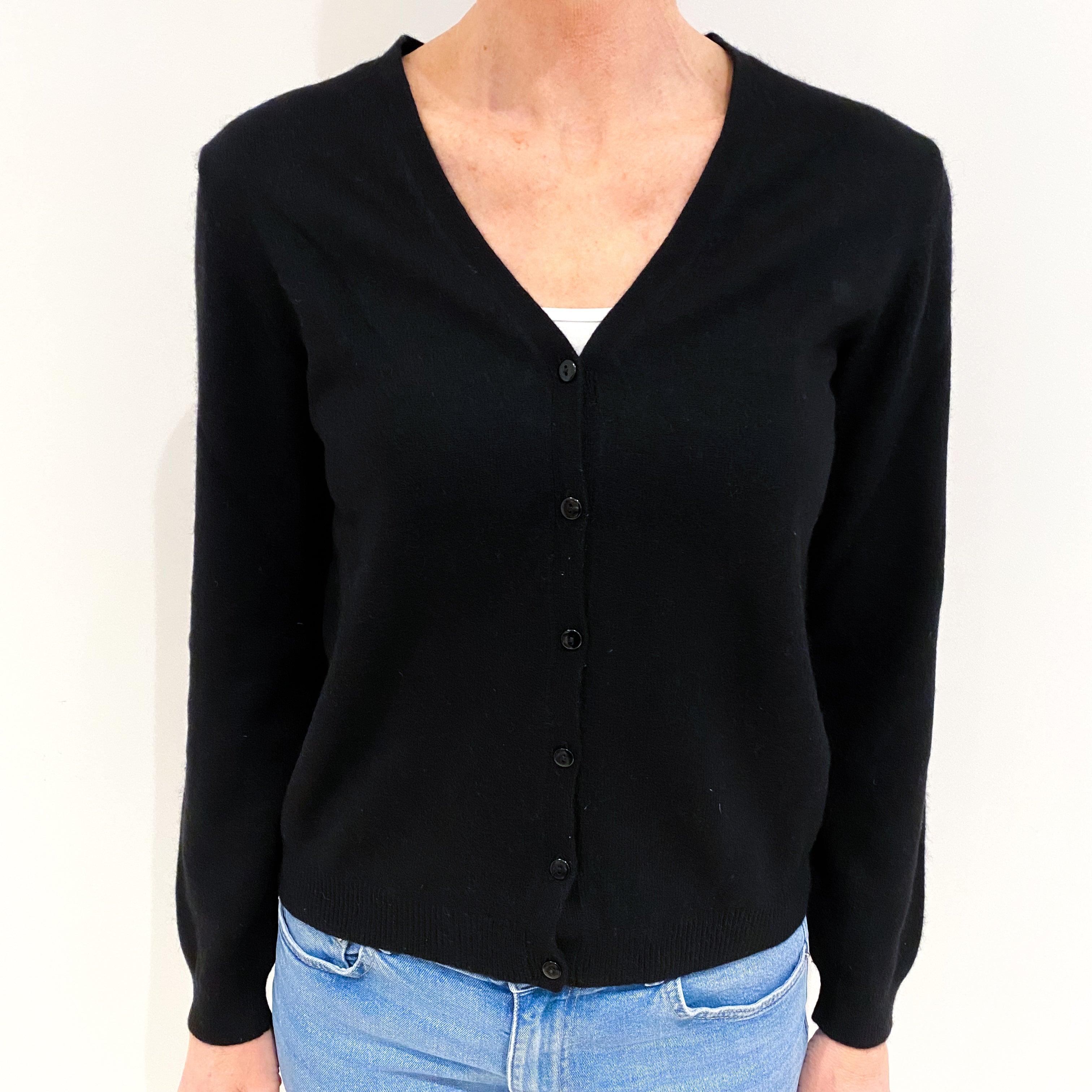 Black Cashmere V Neck Cardigan Small