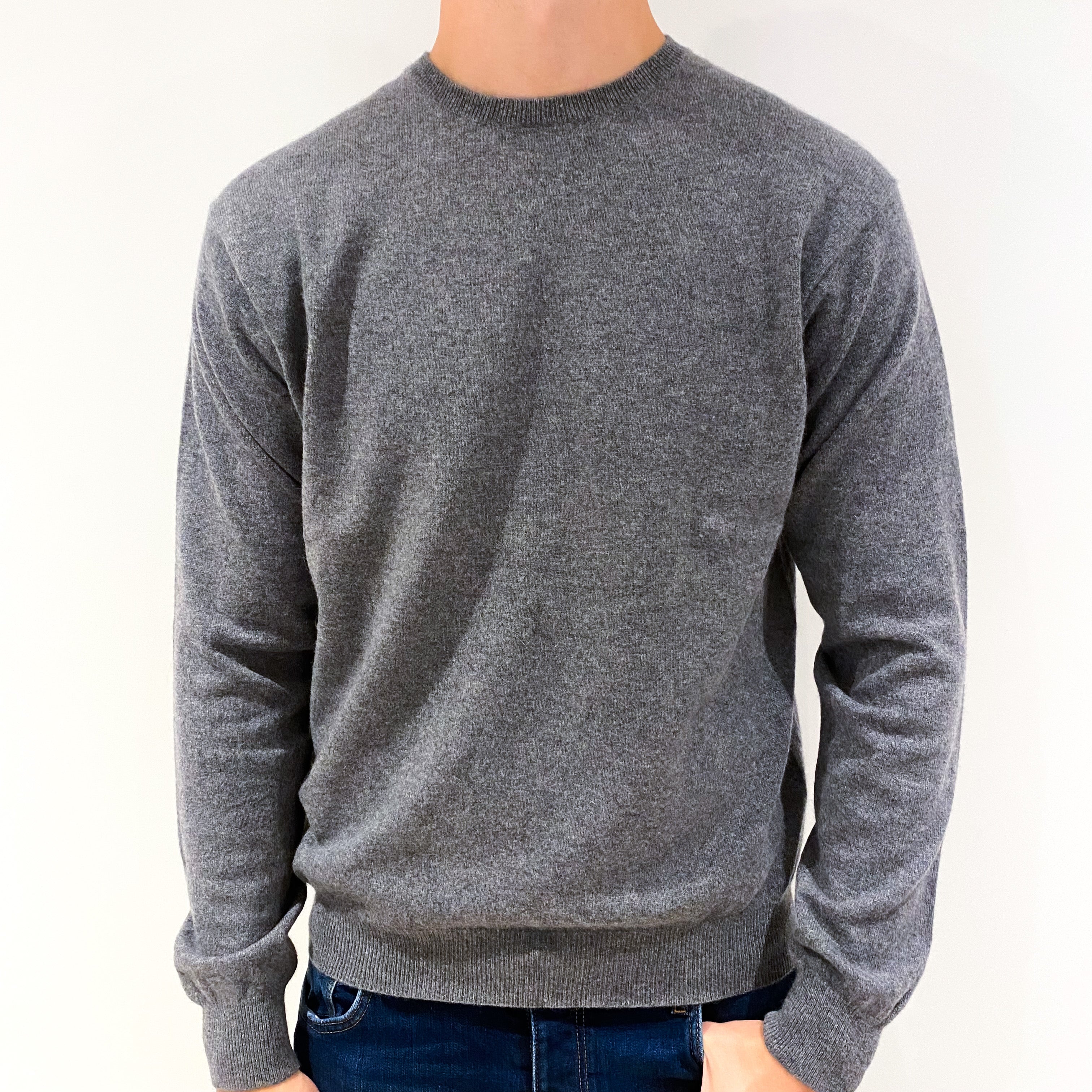 Men's Ash Grey Cashmere Crew Neck Jumper Extra Large