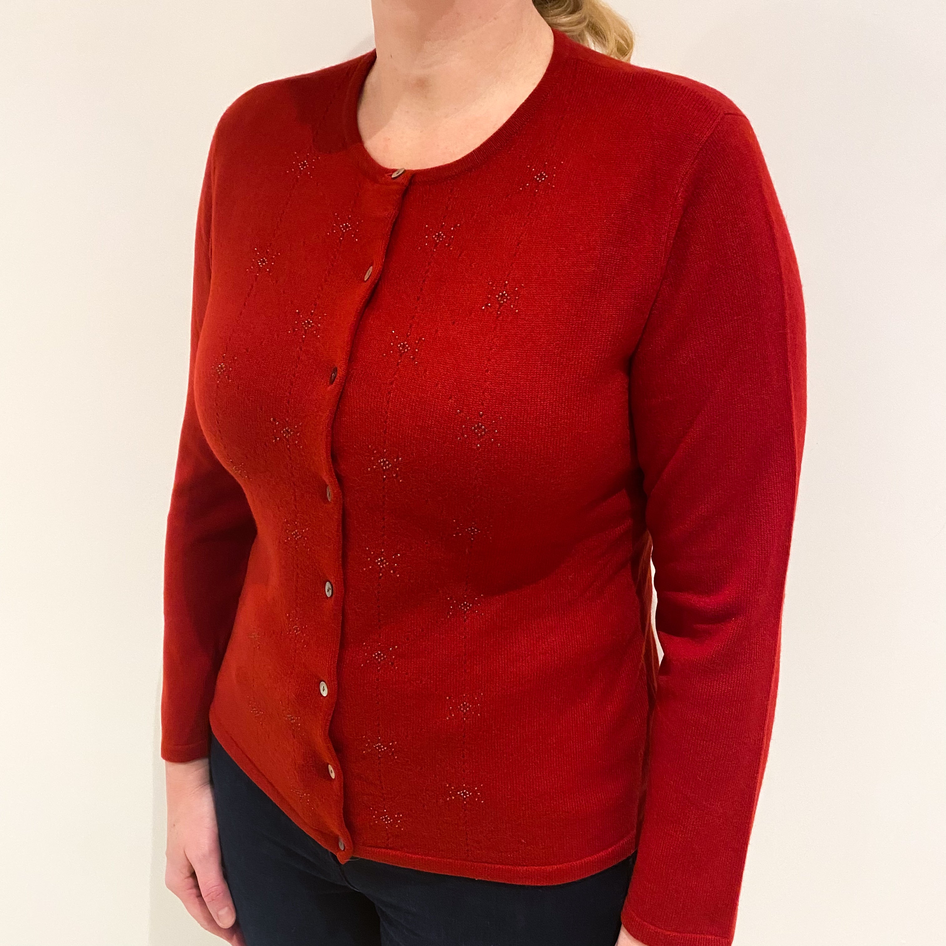 Scarlet Red Embellished Cashmere Cardigan Large