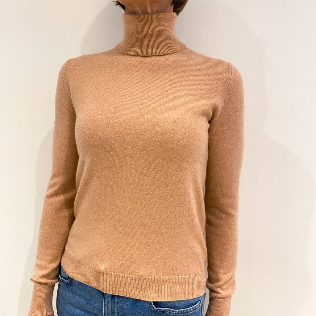 Nude Pink Cashmere Polo Neck Jumper Small