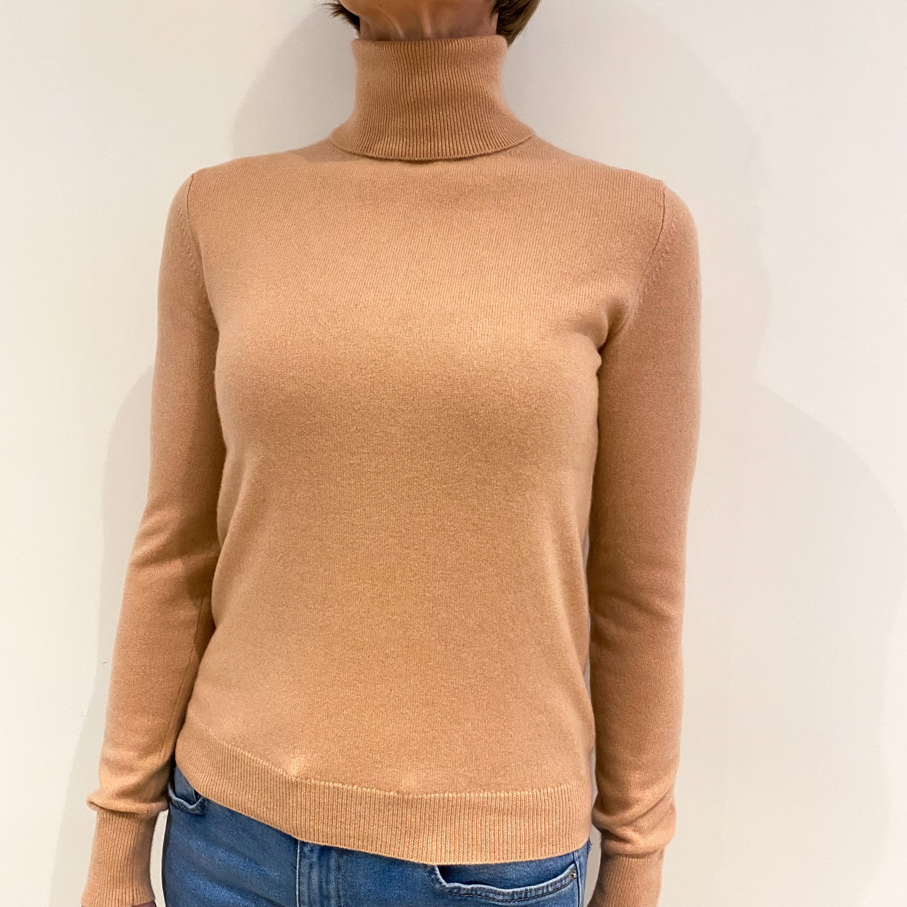 Nude Pink Cashmere Polo Neck Jumper Small