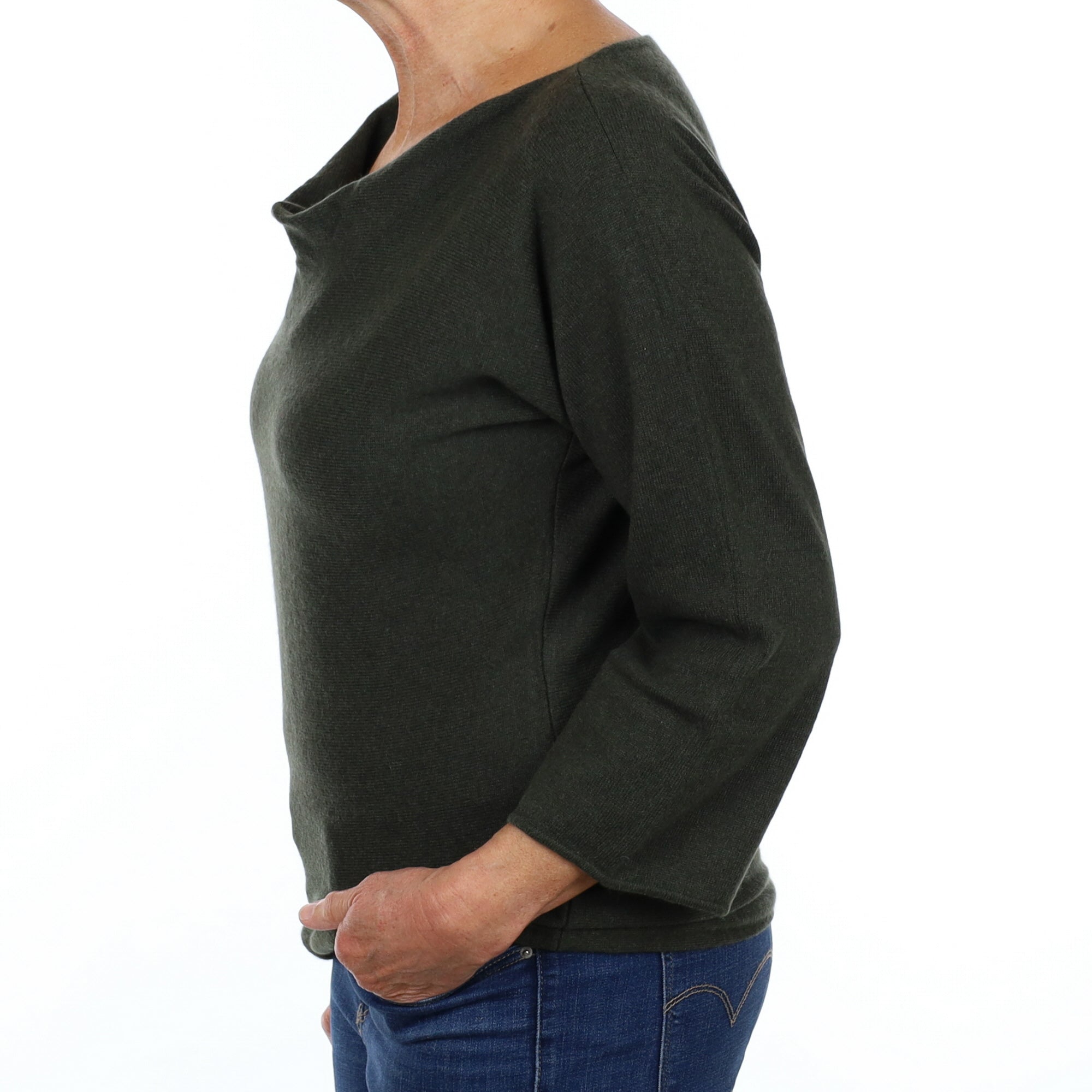 Khaki Green Cashmere Drape Neck Jumper Medium