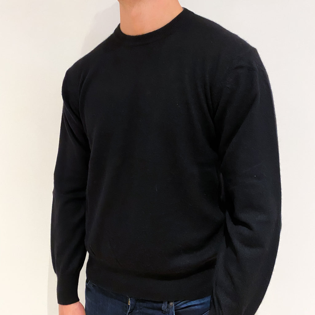 Men's Black Cashmere Crew Neck Jumper Extra Large