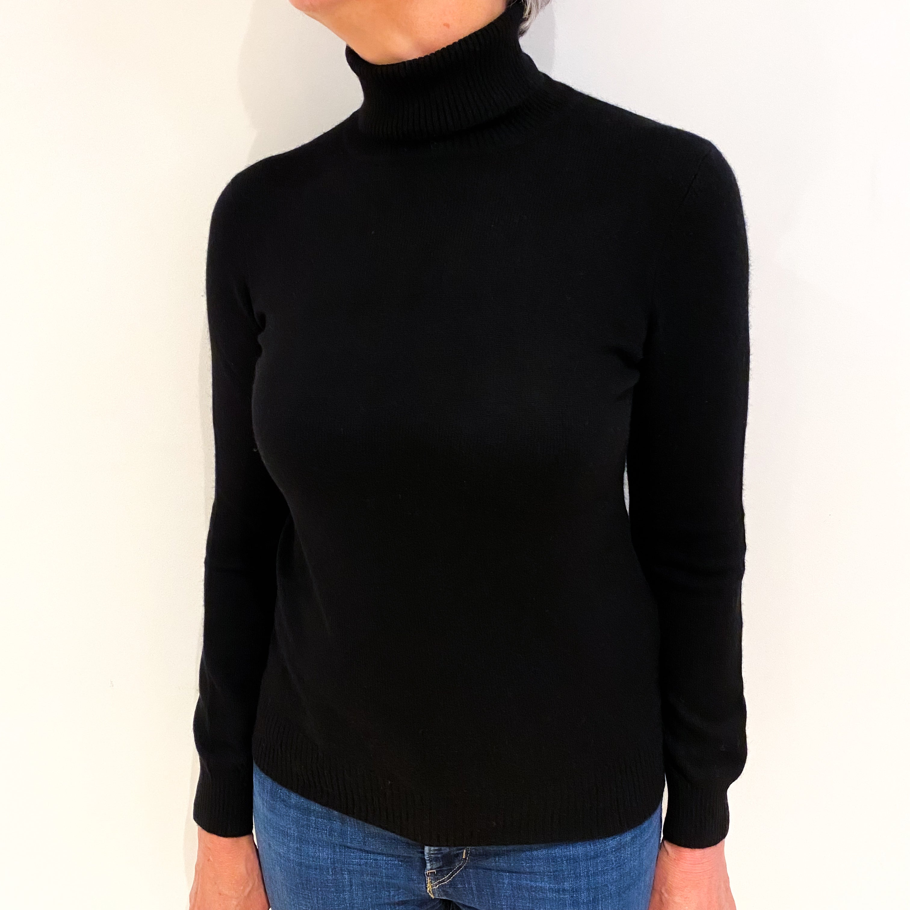 Black Cashmere Polo Neck Jumper Medium
