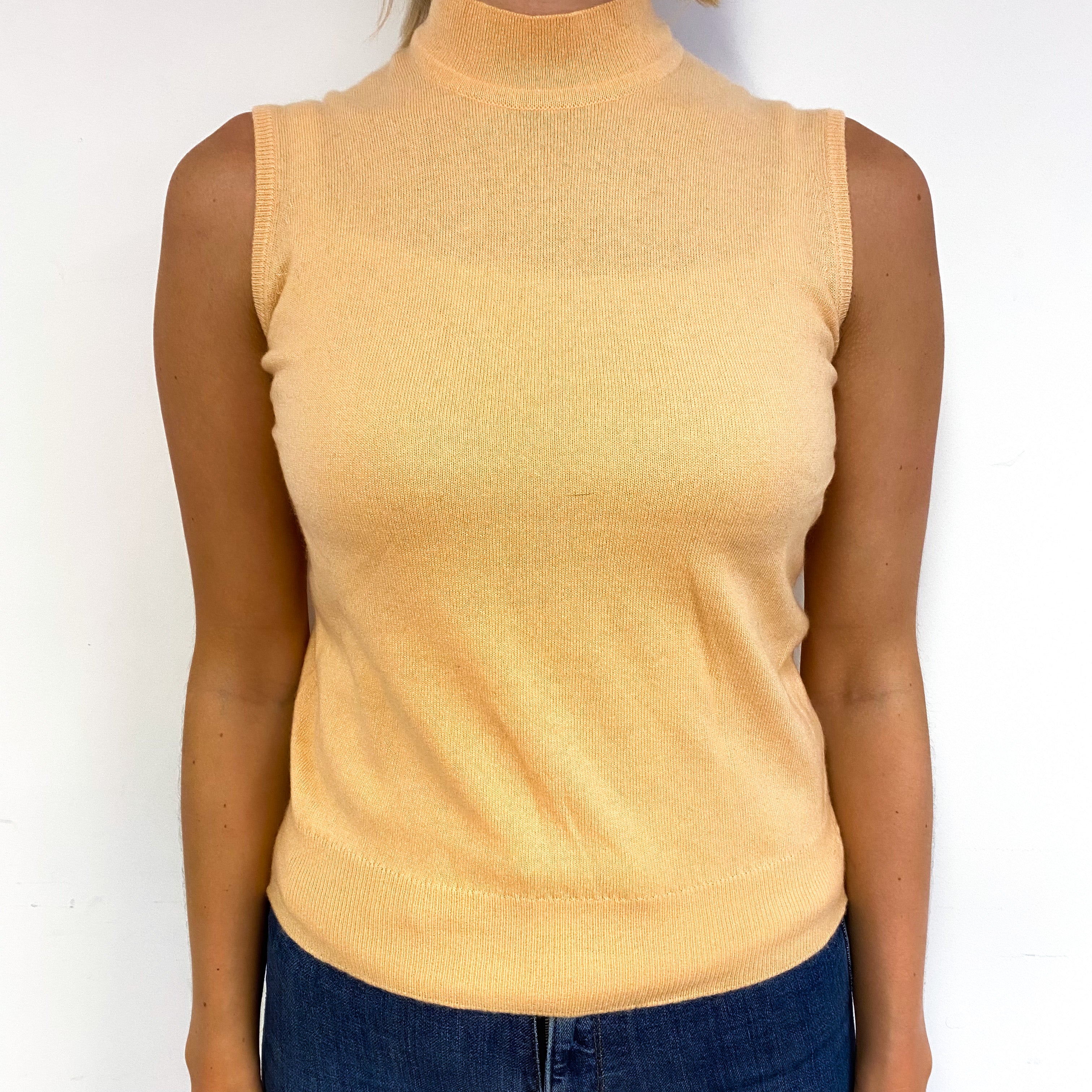 Scottish Peach Orange Cashmere Turtle Neck Tank Top Small