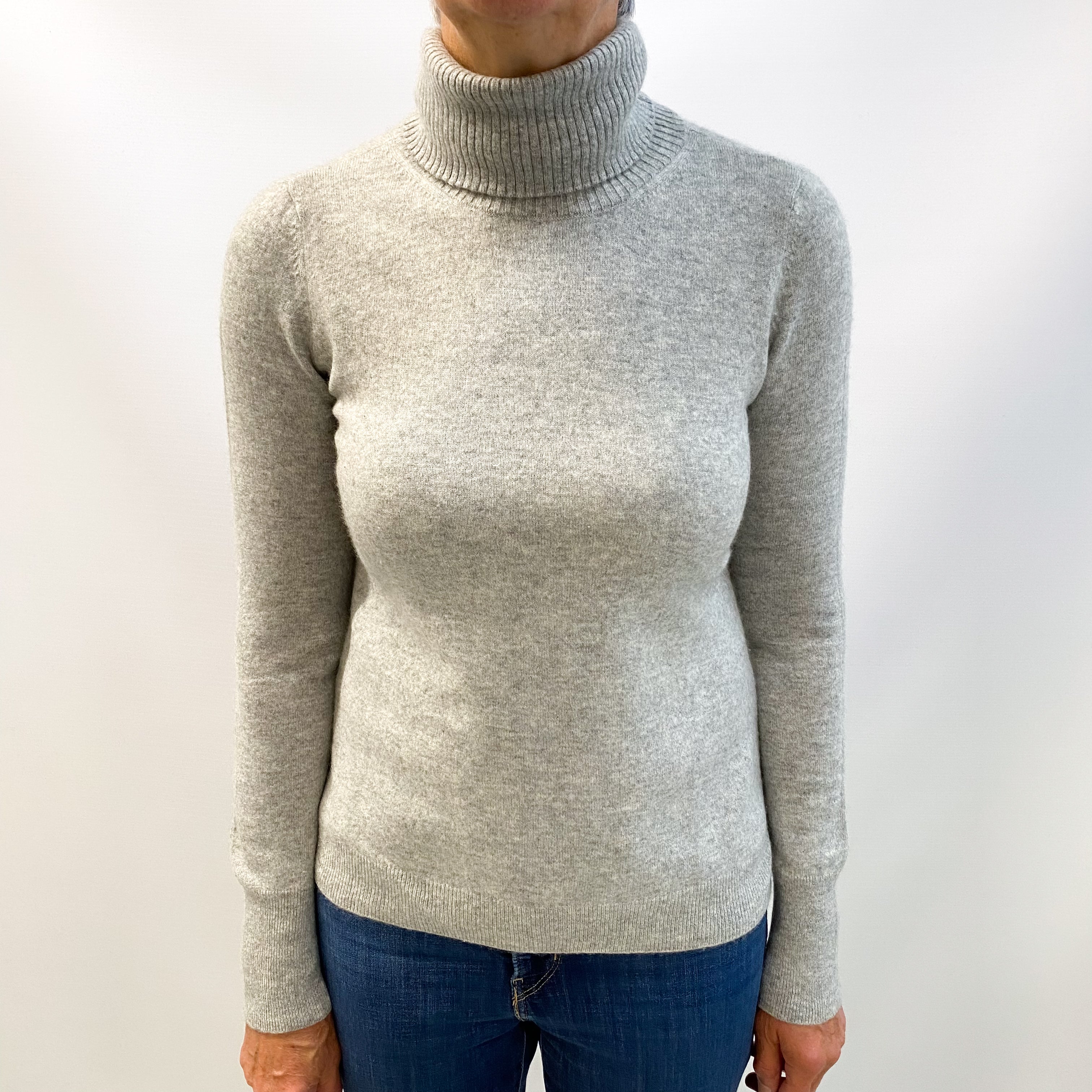 Smoke Grey Cashmere Polo Neck Jumper Medium