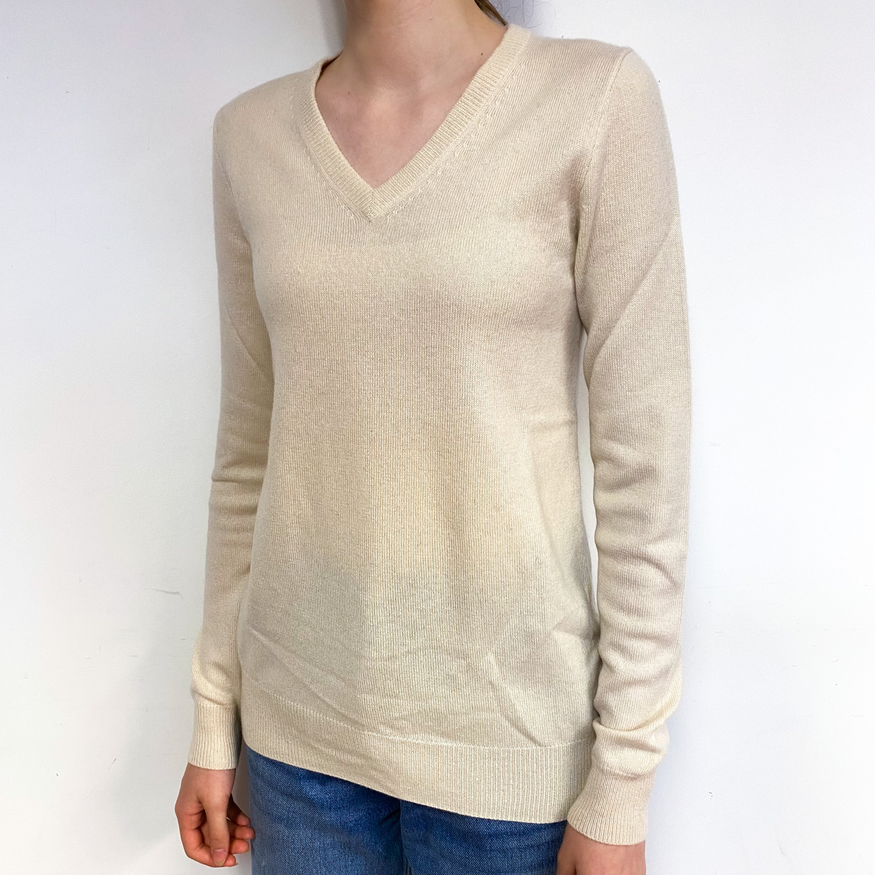 Honey Cream Cashmere V-Neck Jumper Extra Small