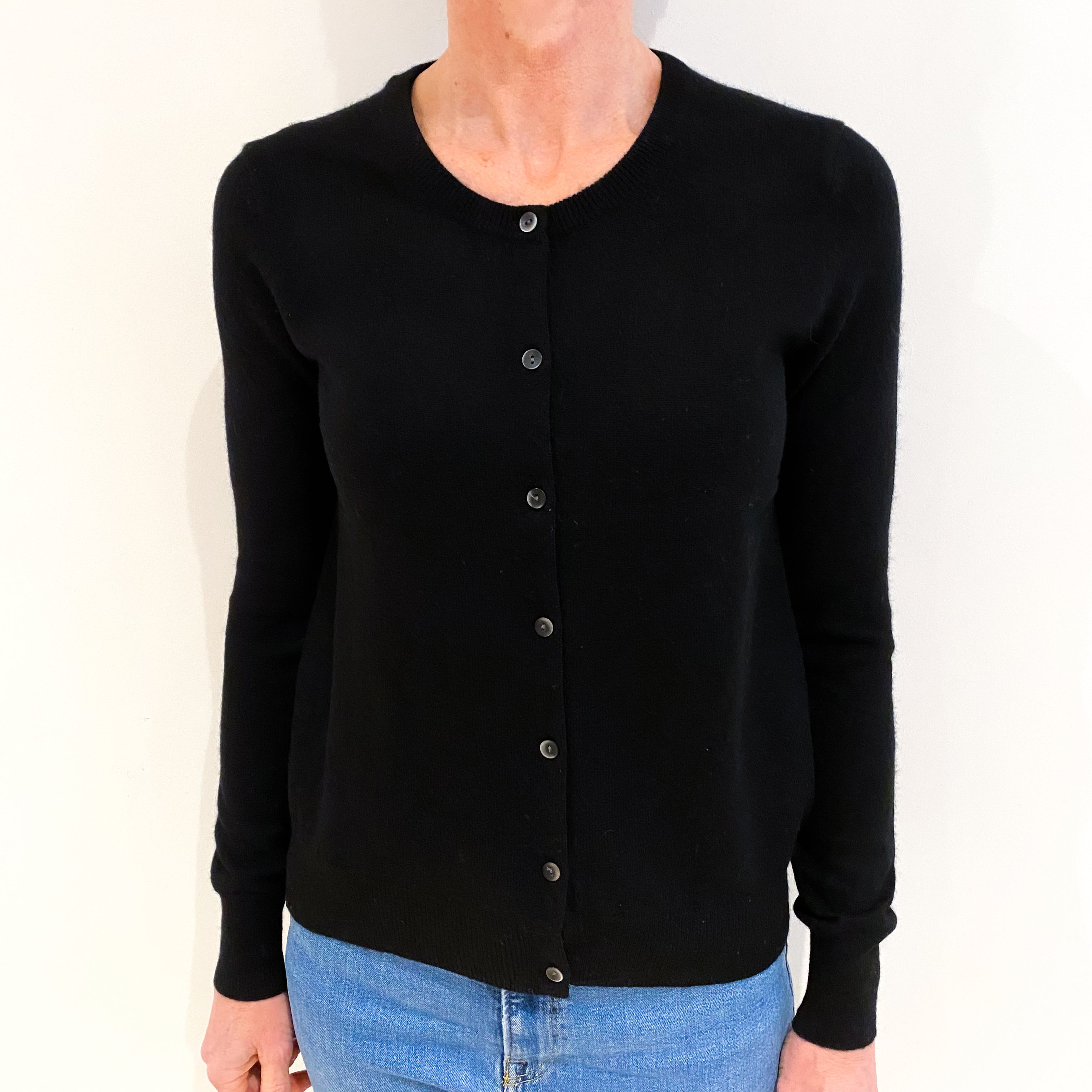 Black Cashmere Crew Neck Cardigan Small