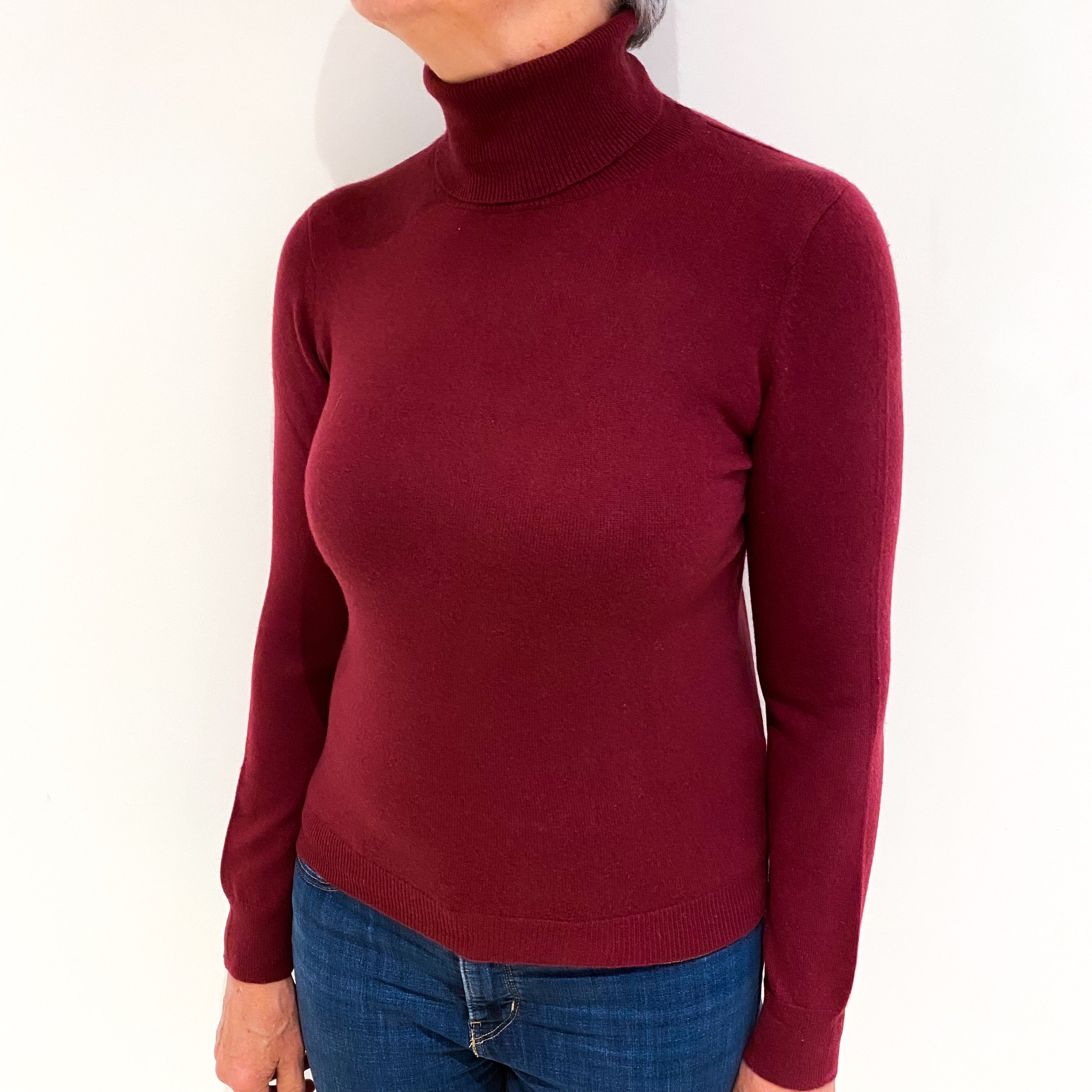 Maroon Red Cashmere Polo Neck Jumper Medium