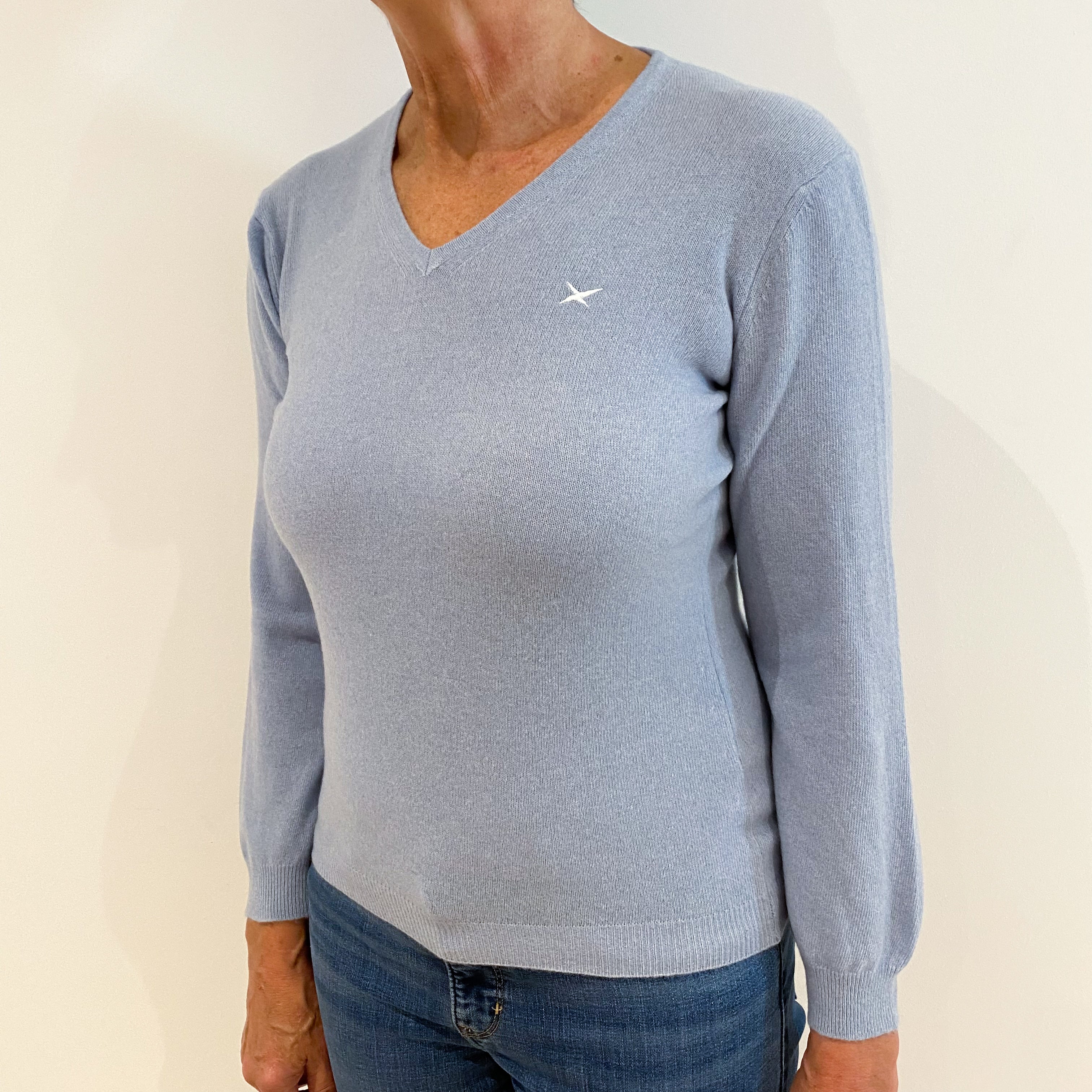 Sky Blue Cashmere V-Neck Jumper Medium