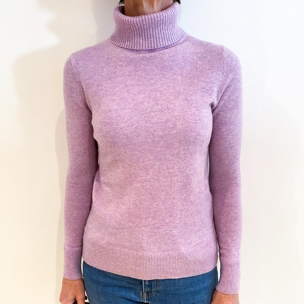 Lilac Purple Cashmere Polo Neck Jumper Small