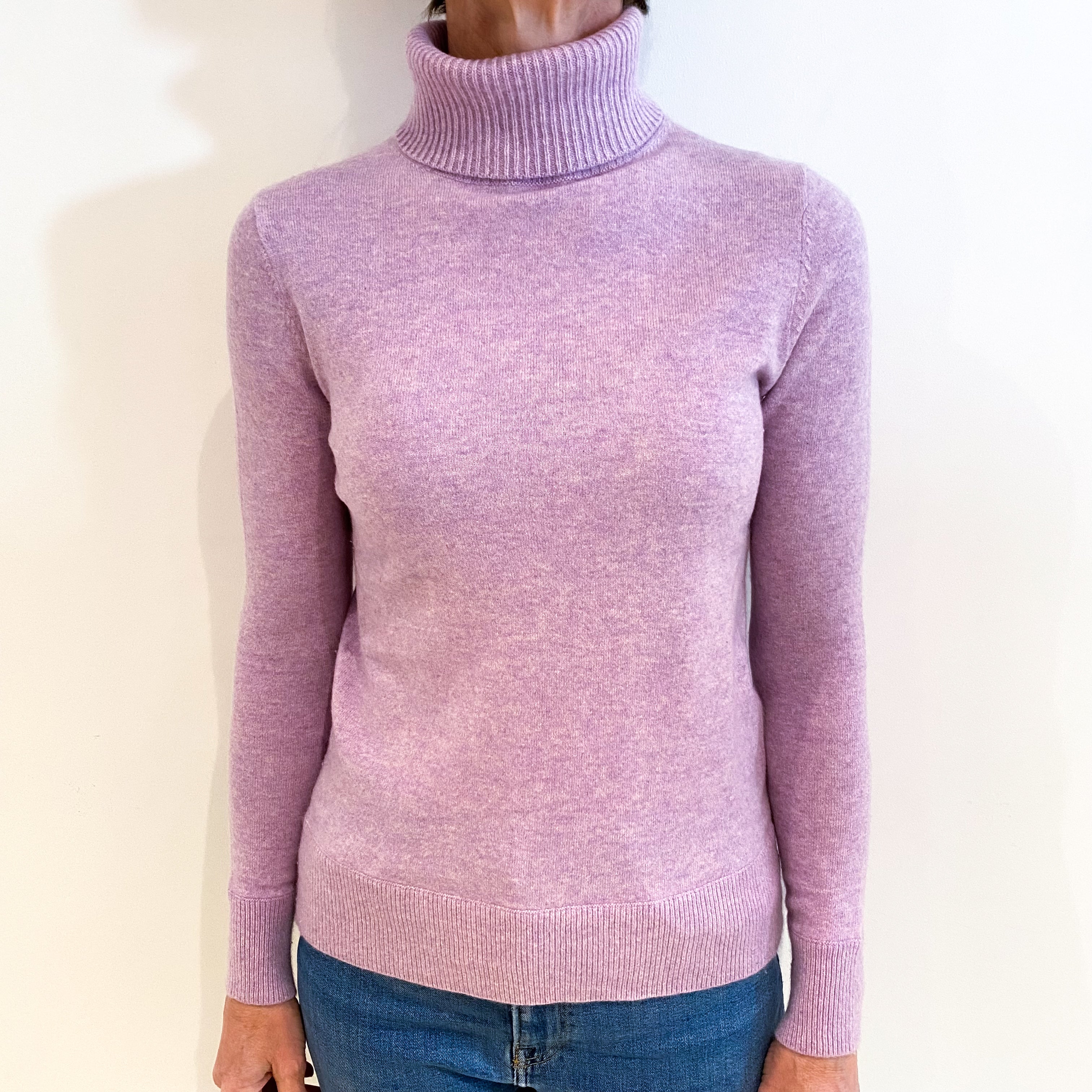 Lilac Purple Cashmere Polo Neck Jumper Small