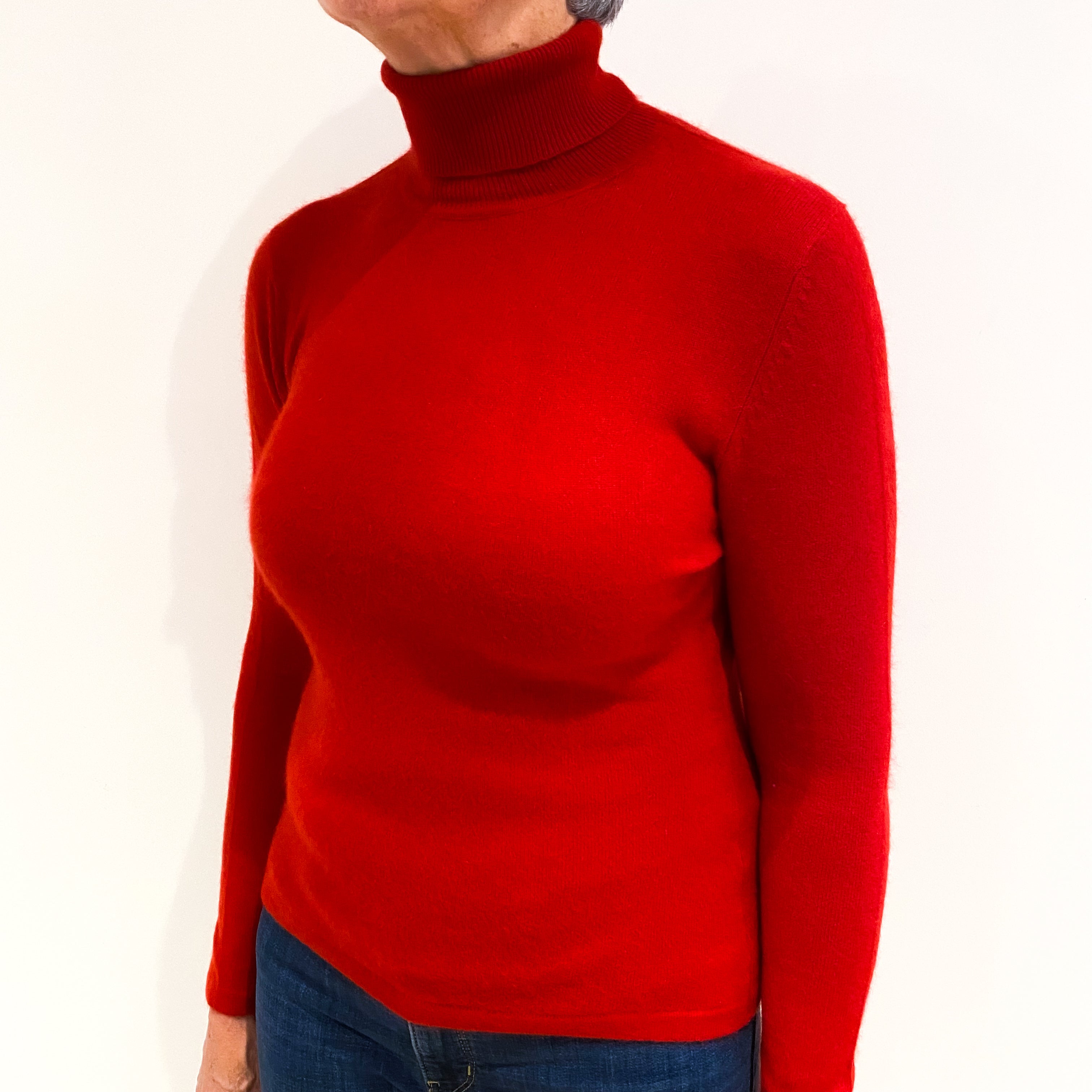 Scarlet Red Cashmere Polo Neck Jumper Medium