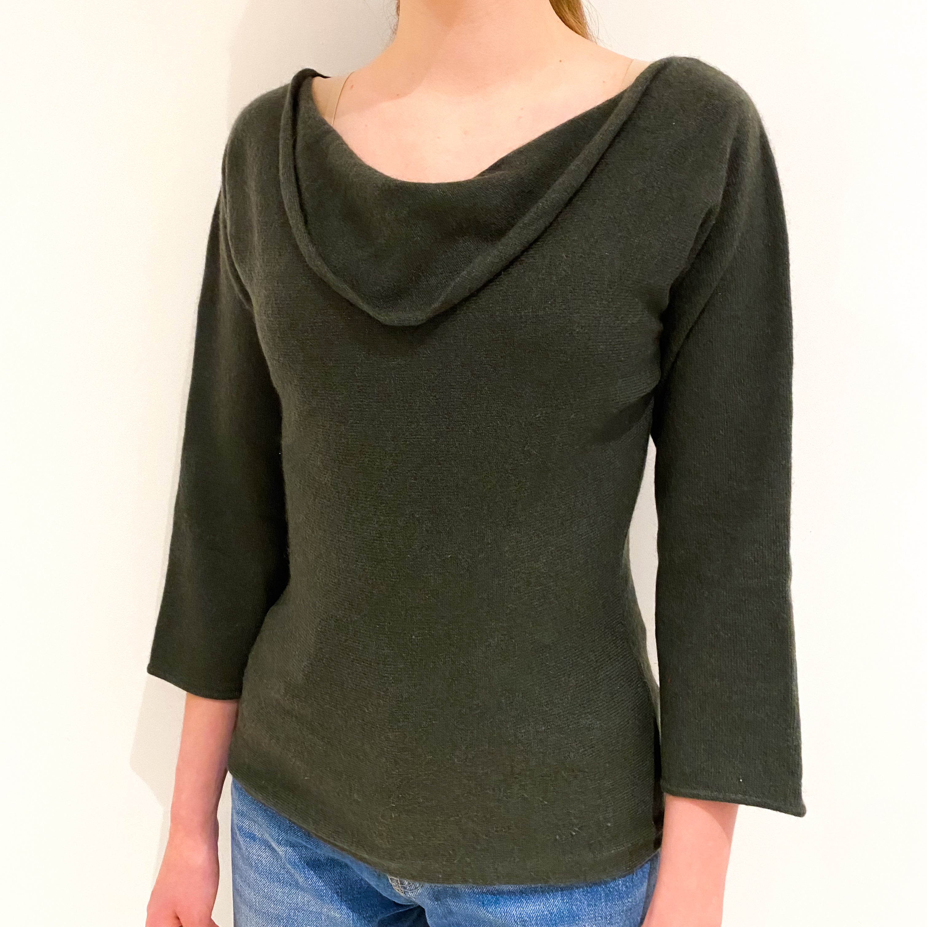 Deep Khaki Cashmere Cowl Neck Jumper Extra Small