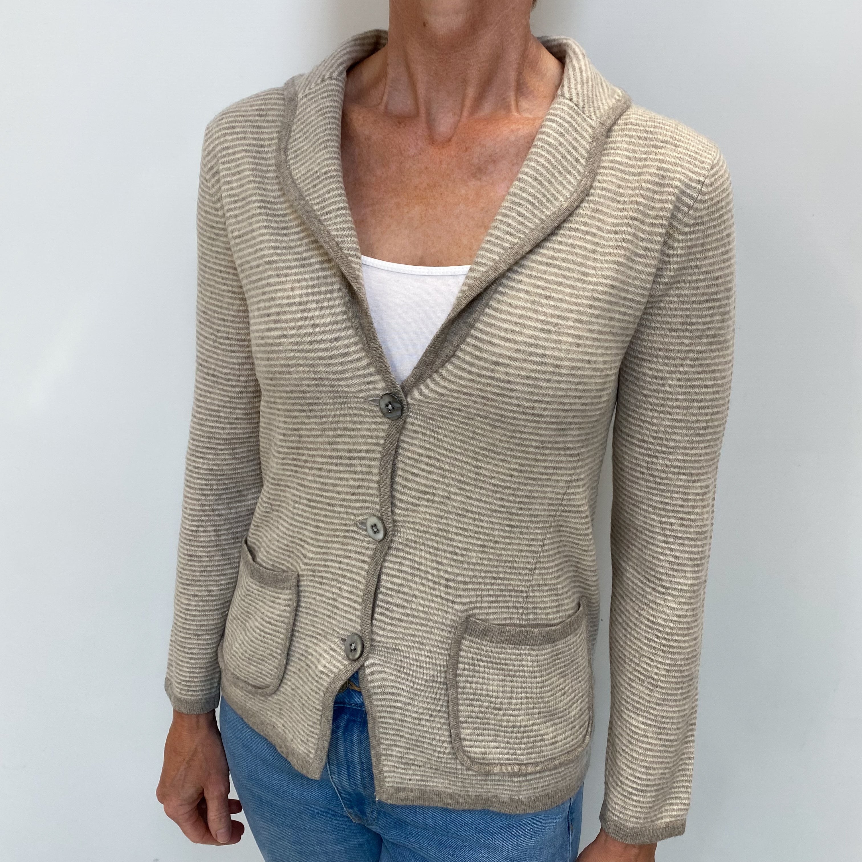 Fawn Brown Stripe Cashmere Jacket with Pockets Small