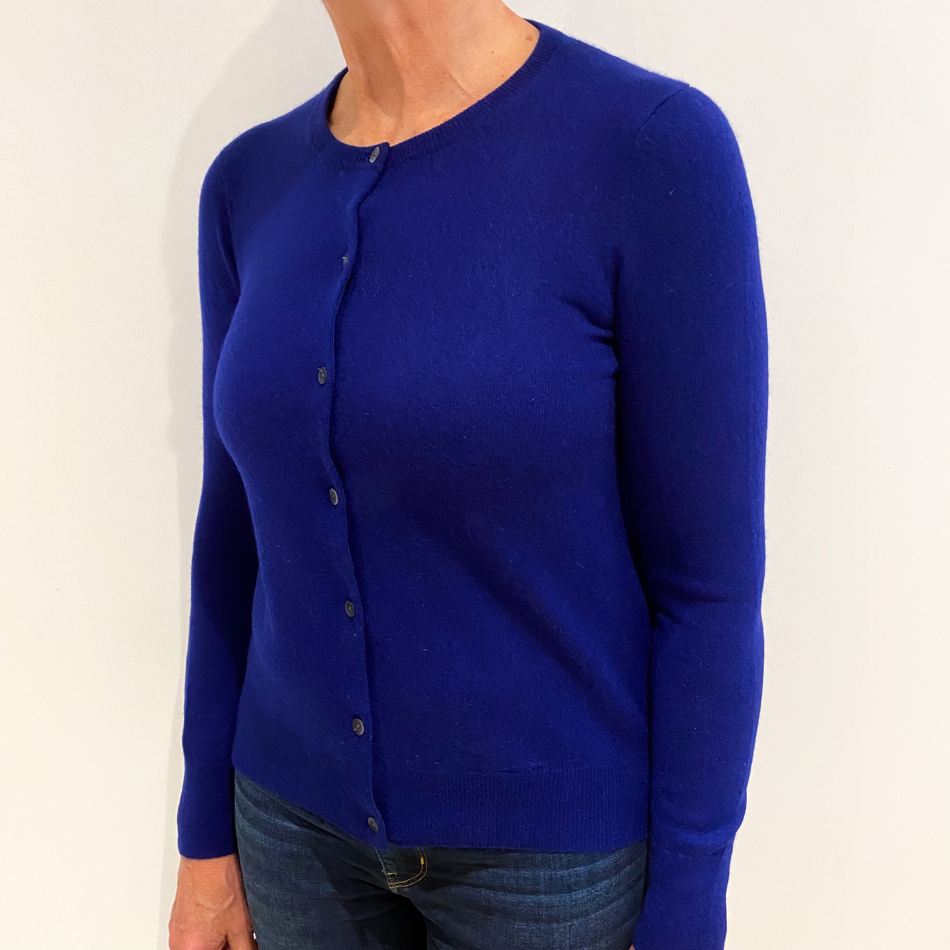 Indigo Blue Cashmere Crew Neck Cardigan Medium