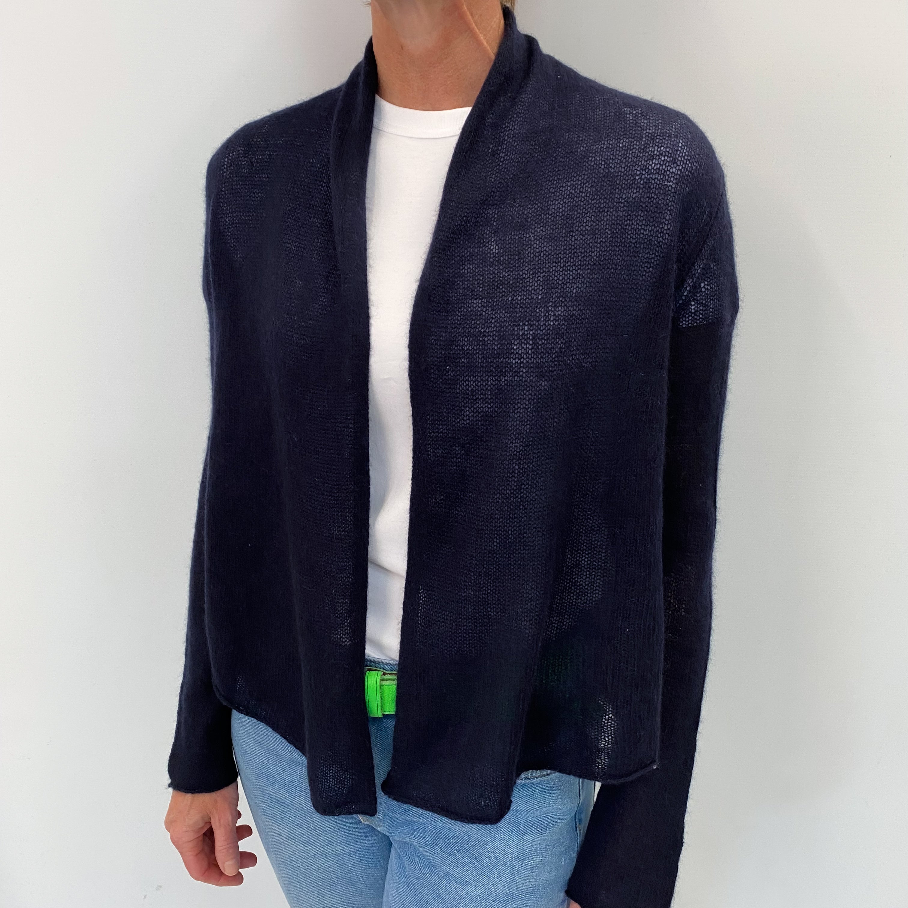 Navy Blue Cashmere Edge To Edge Cardigan Small
