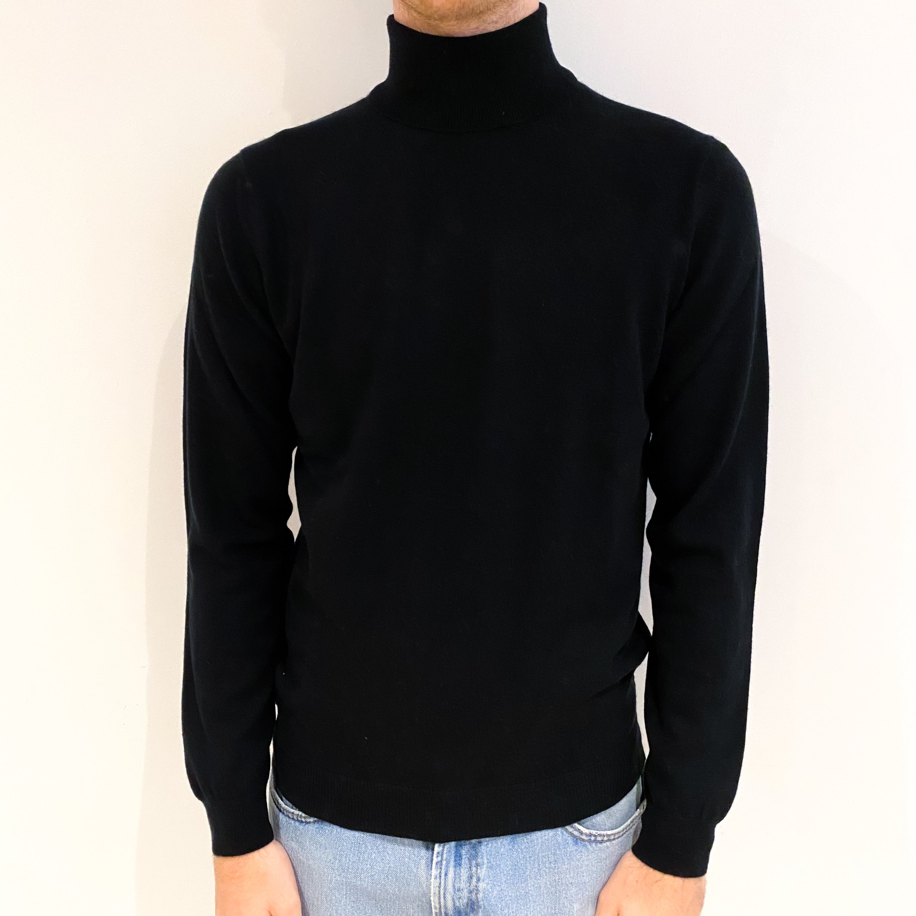 Men's Black Cashmere Polo Neck Jumper Medium