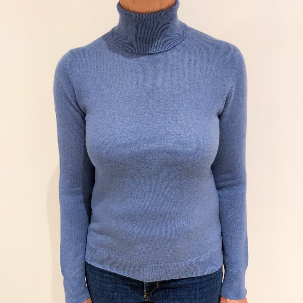 Air Force Blue Cashmere Polo Neck Jumper Medium