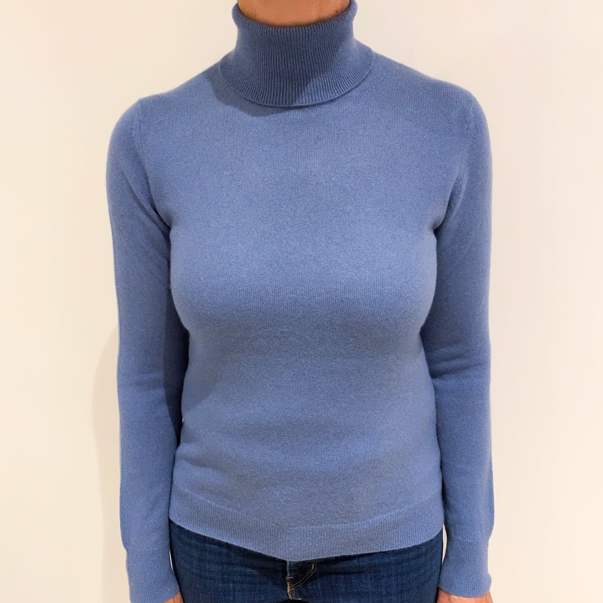 Air Force Blue Cashmere Polo Neck Jumper Medium