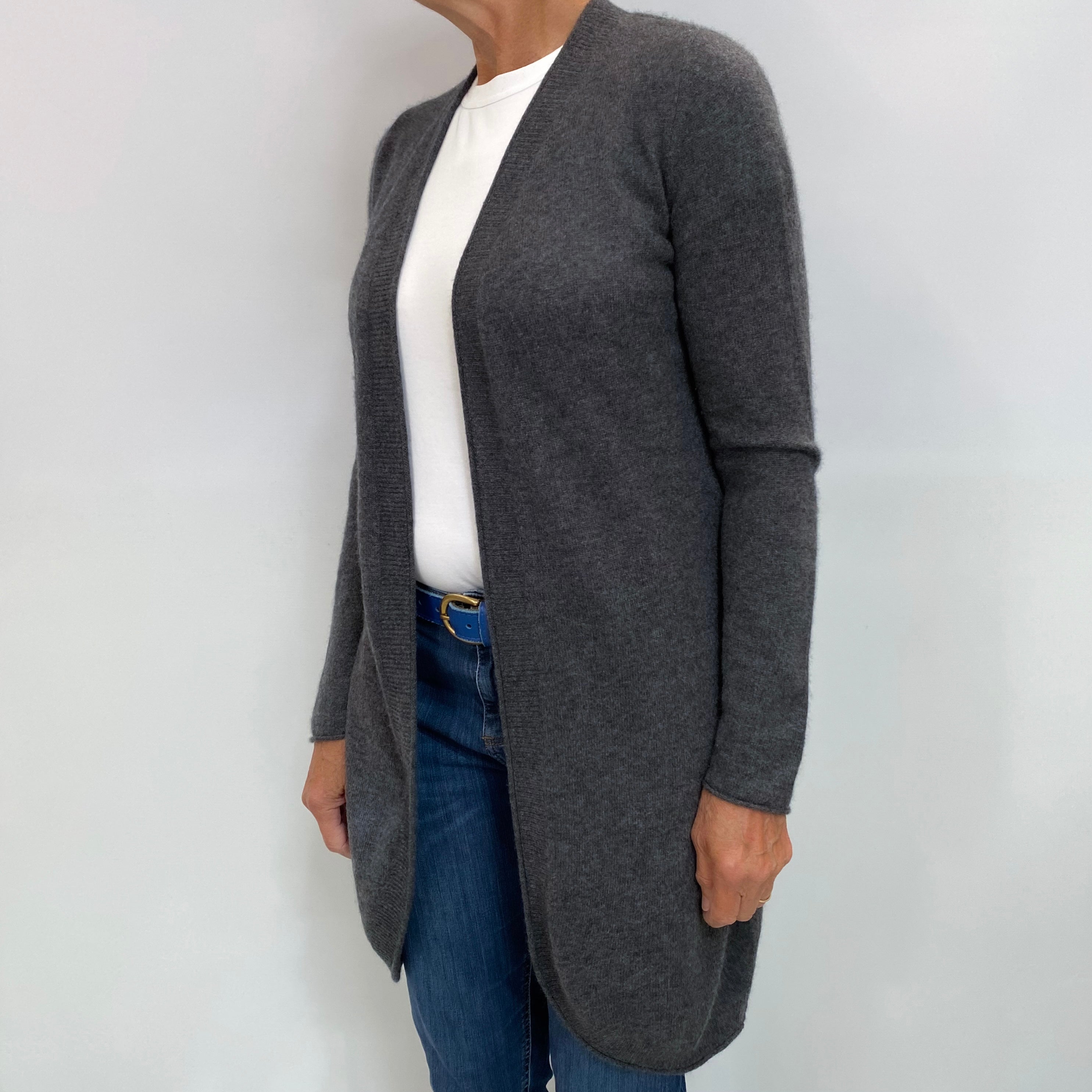 Charcoal Grey Cashmere Edge To Edge Cardigan Medium