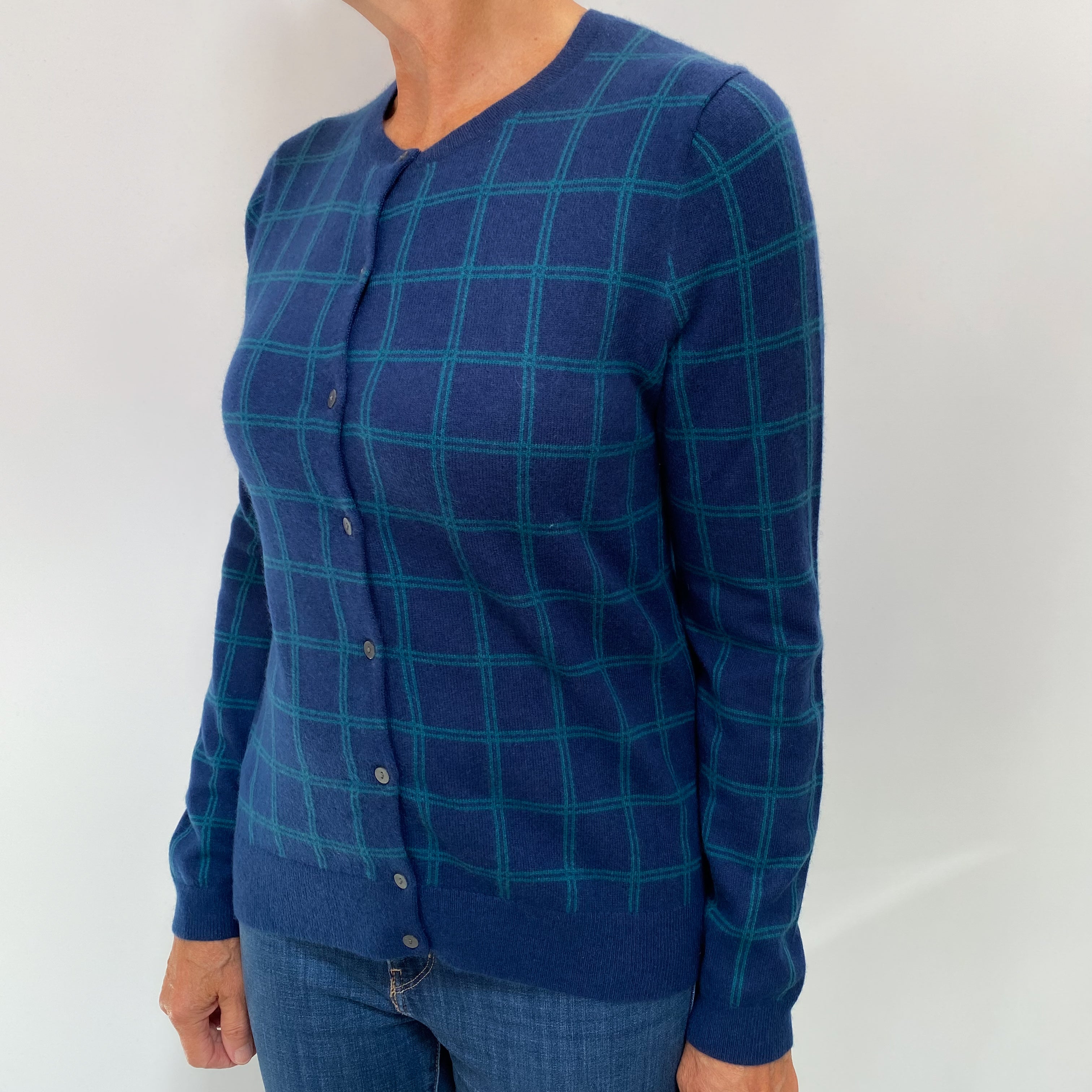 French Navy Cashmere Crew Neck Cardigan Medium