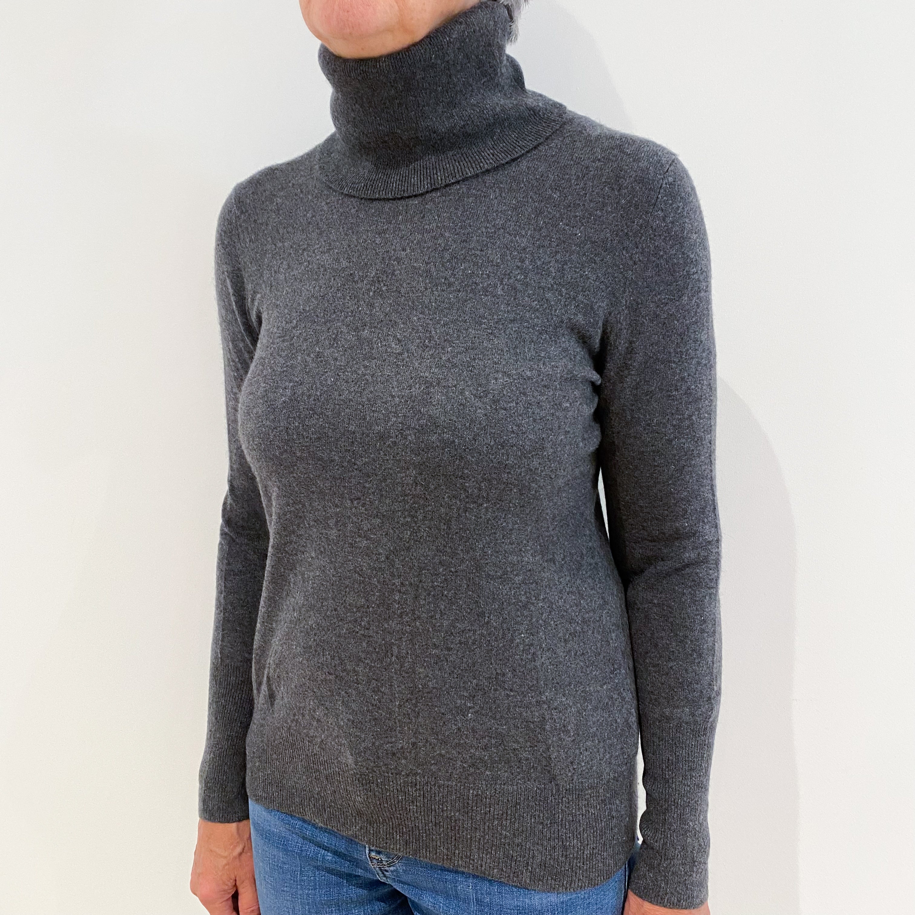 Slate Grey Cashmere Polo Neck Jumper Medium
