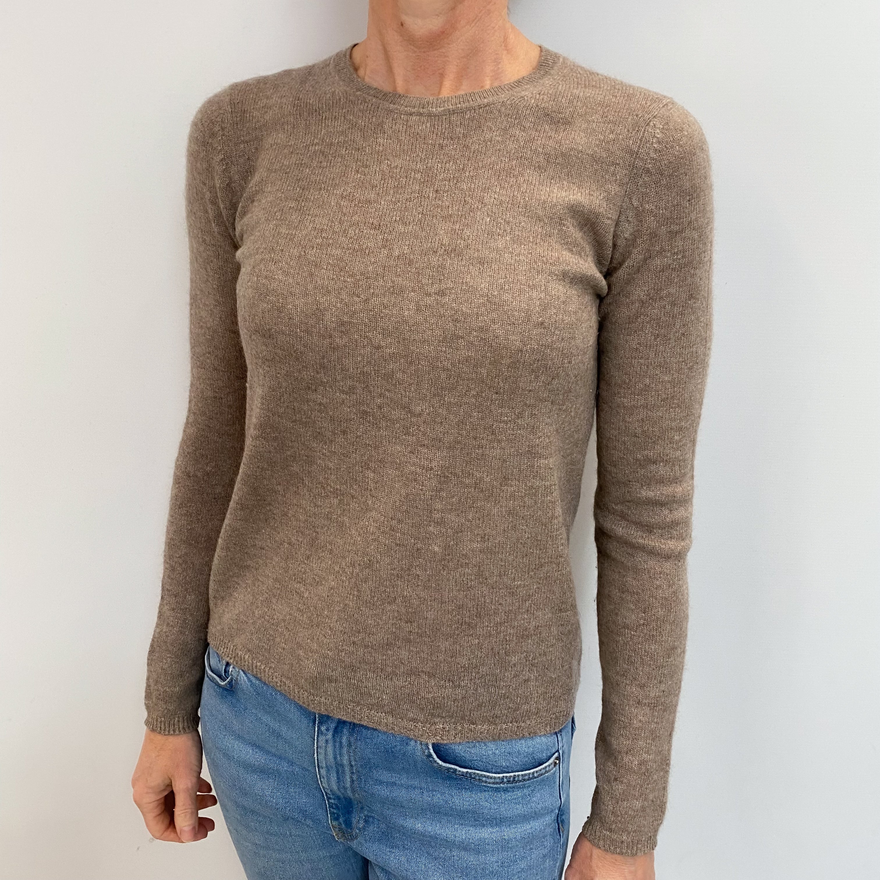 Mocha Brown Cashmere Crew Neck Jumper Small