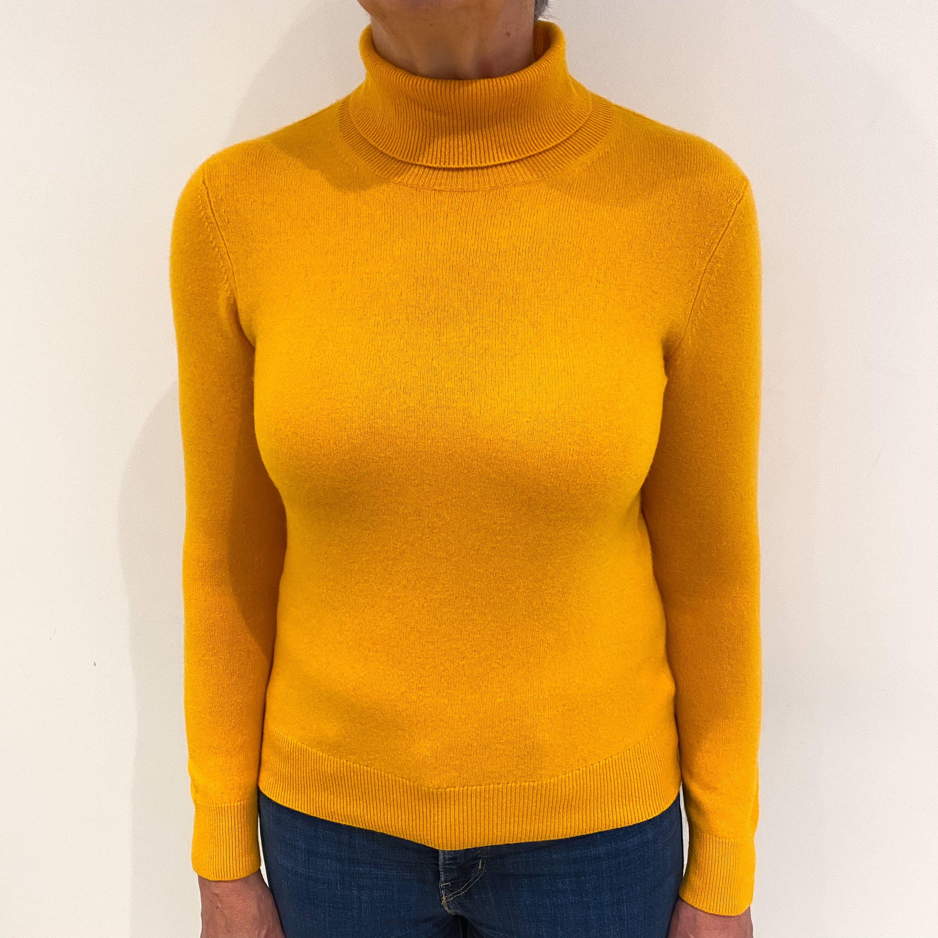 Marigold Orange Cashmere Polo Neck Jumper Medium