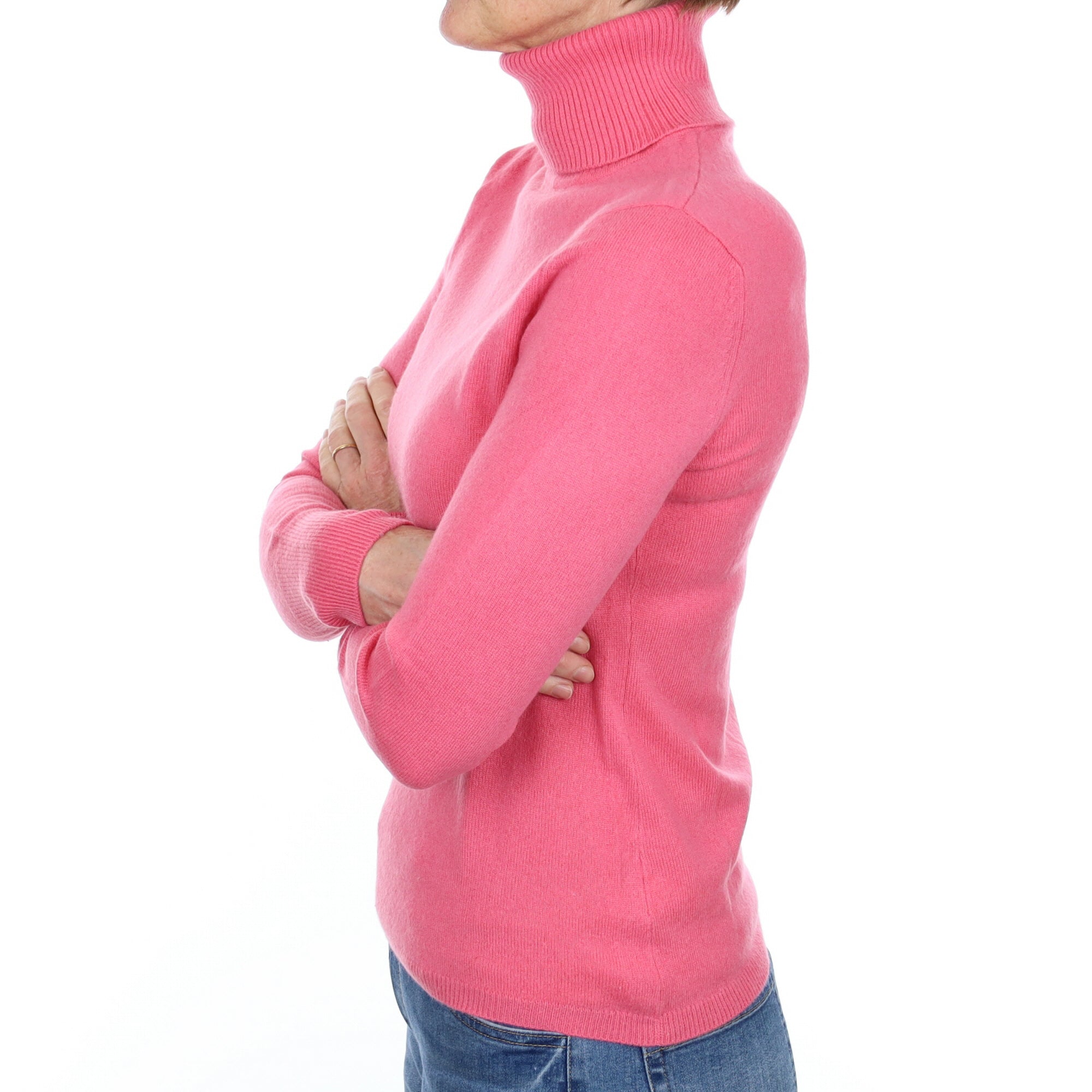 Lupin Pink Cashmere Polo Neck Jumper Small