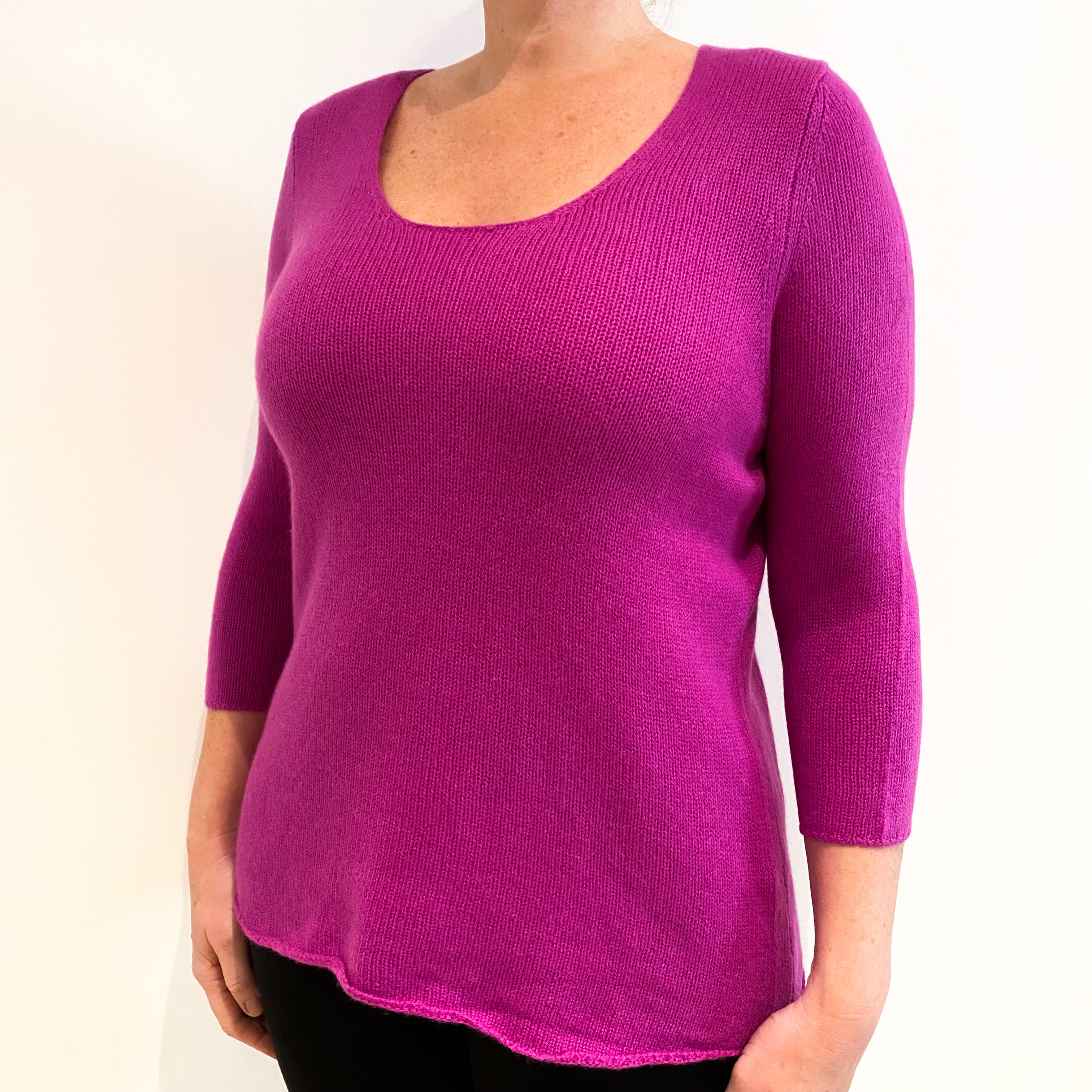 Loganberry Pink 3/4 Sleeve Cashmere Crew Neck Jumper Large
