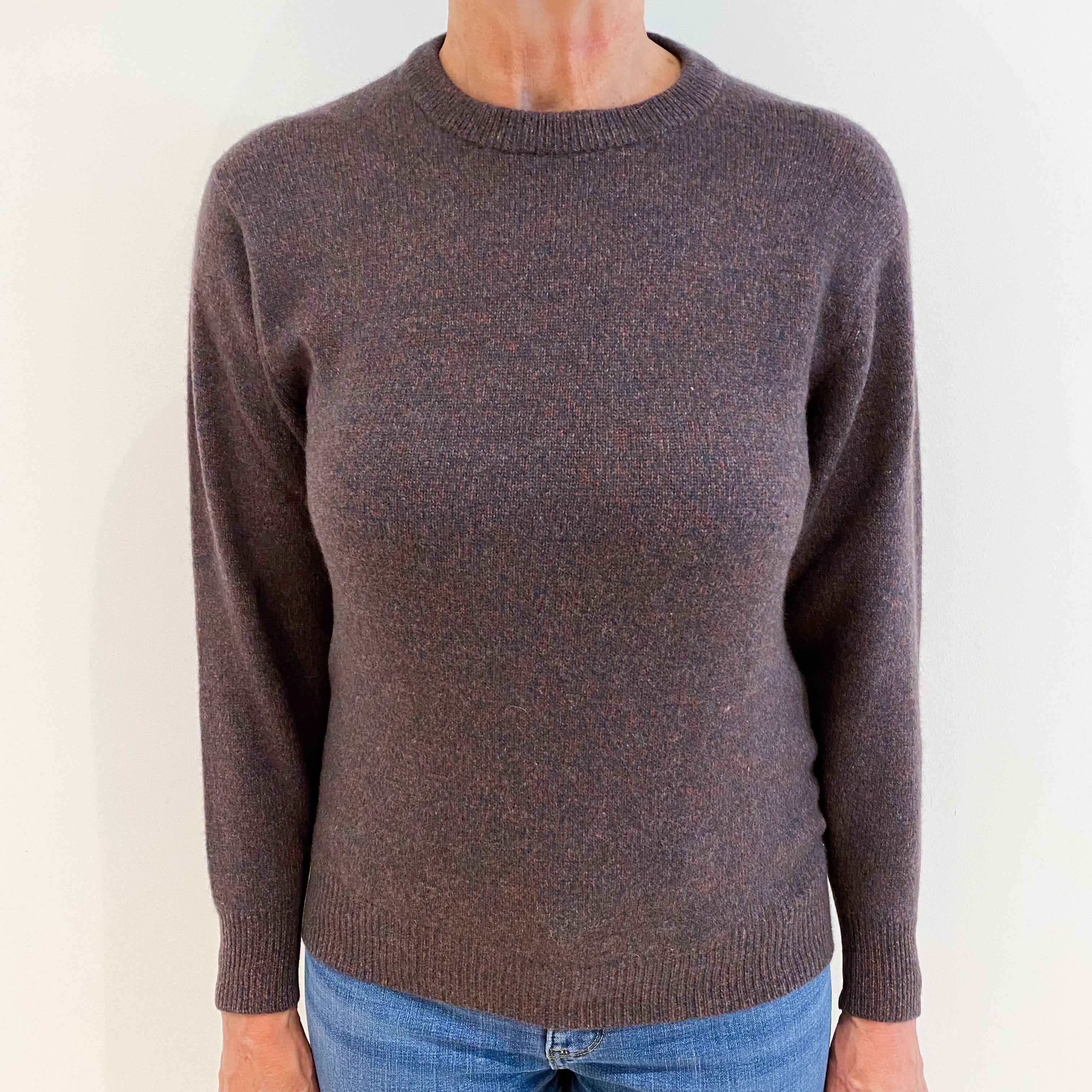 Purple and Red Marl Knit Cashmere Crew Neck Jumper Medium