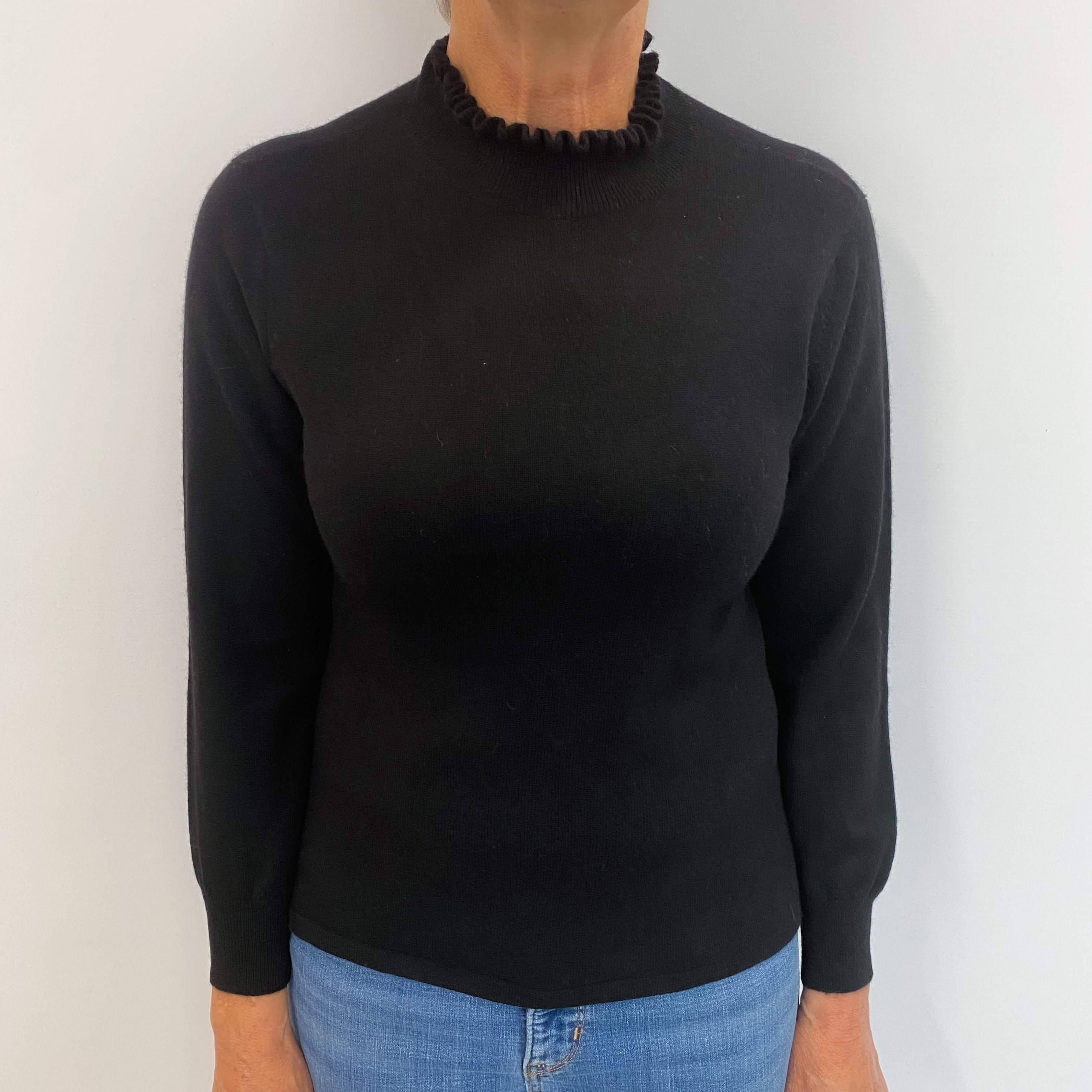 Black Cashmere Ruffled Turtle Neck Jumper Medium
