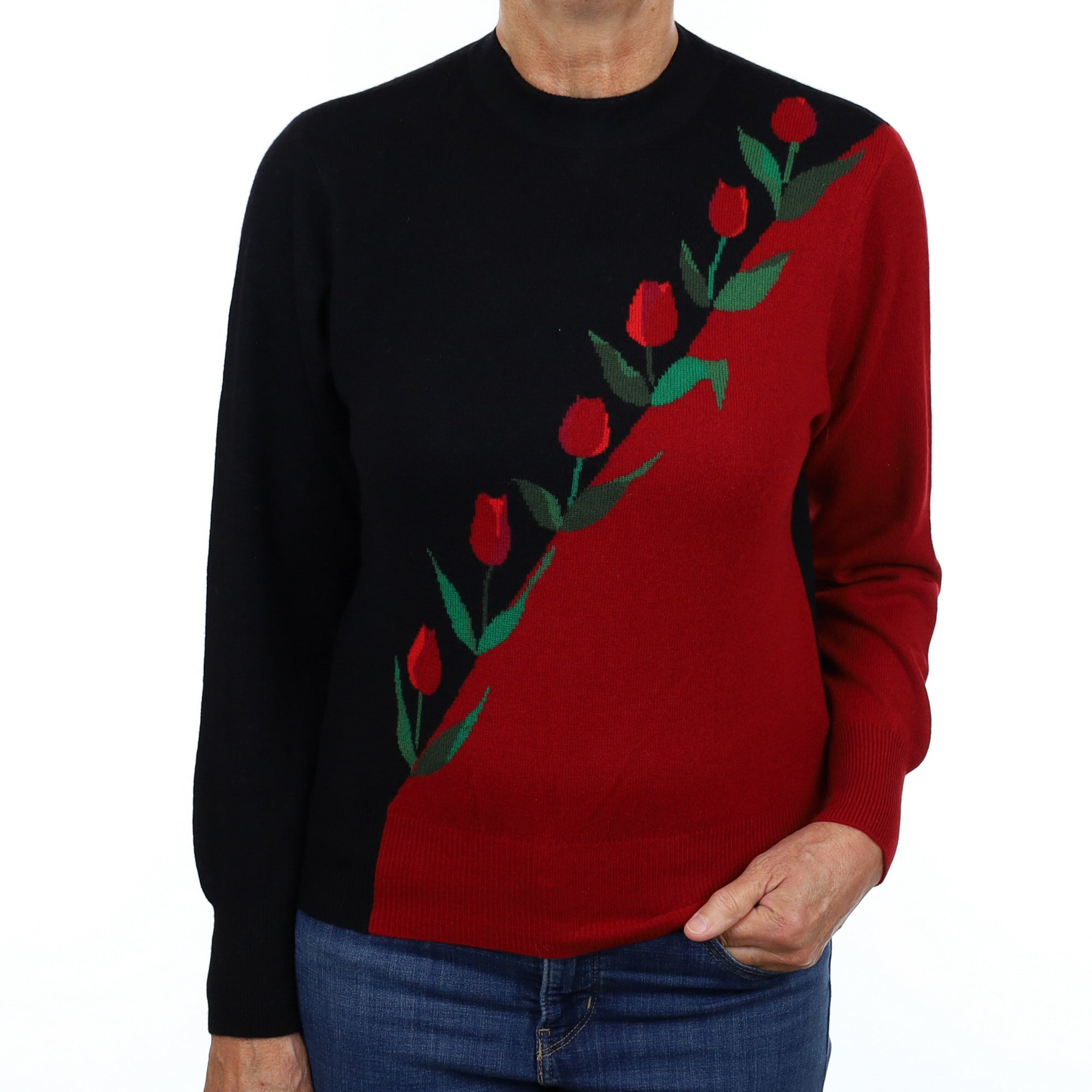 Black and Red Tulip Cashmere Turtle Neck Jumper Medium